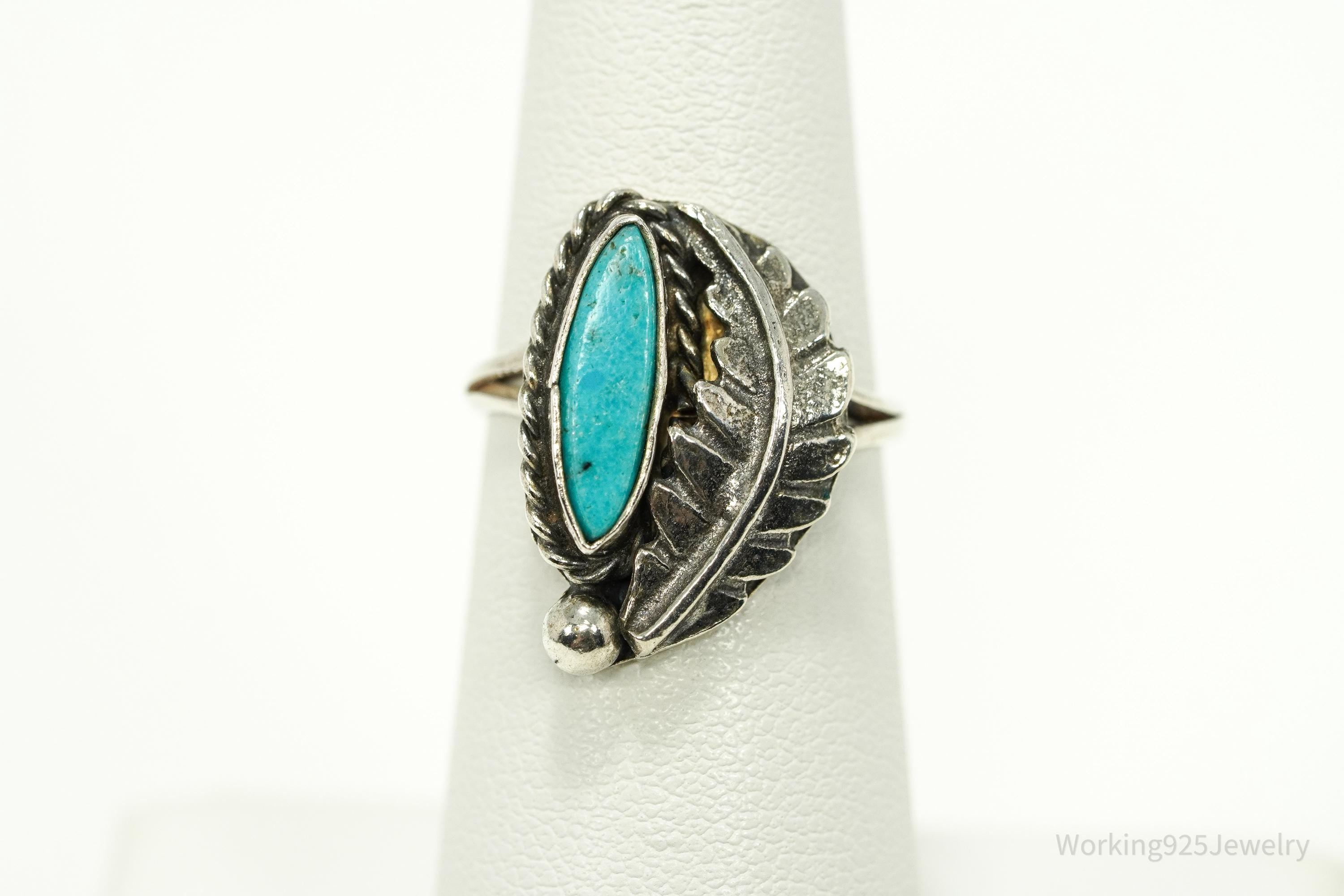 Vintage Handmade Native American Turquoise Unsigned Silver Ring - Size 5.75