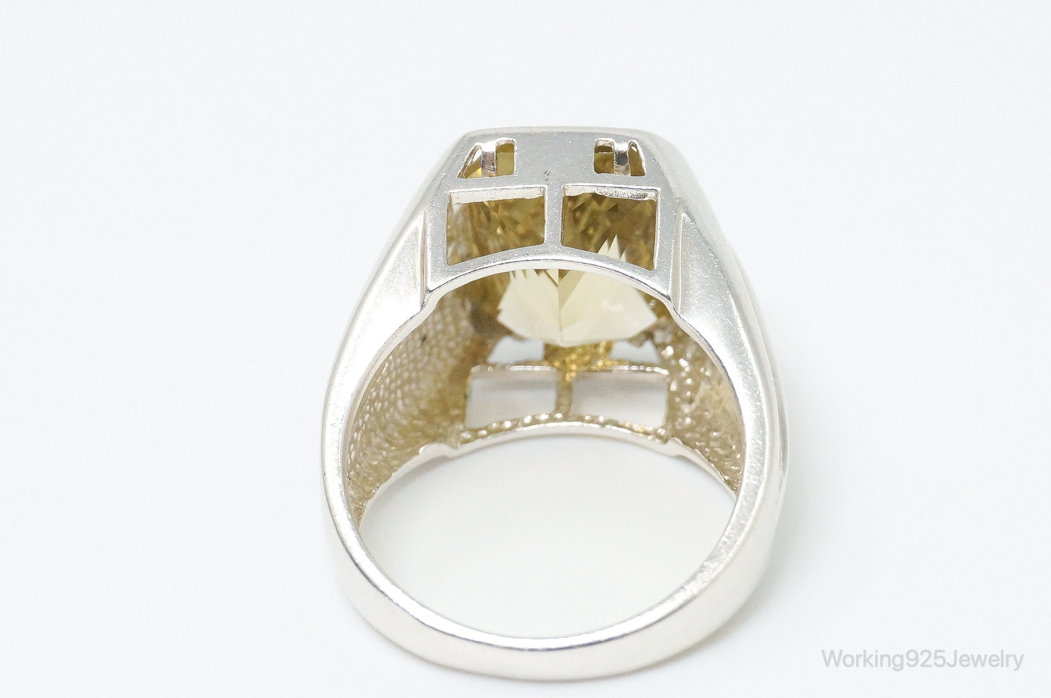 Vintage Art Deco Large Citrine Sterling Silver Ring - Size 8.5