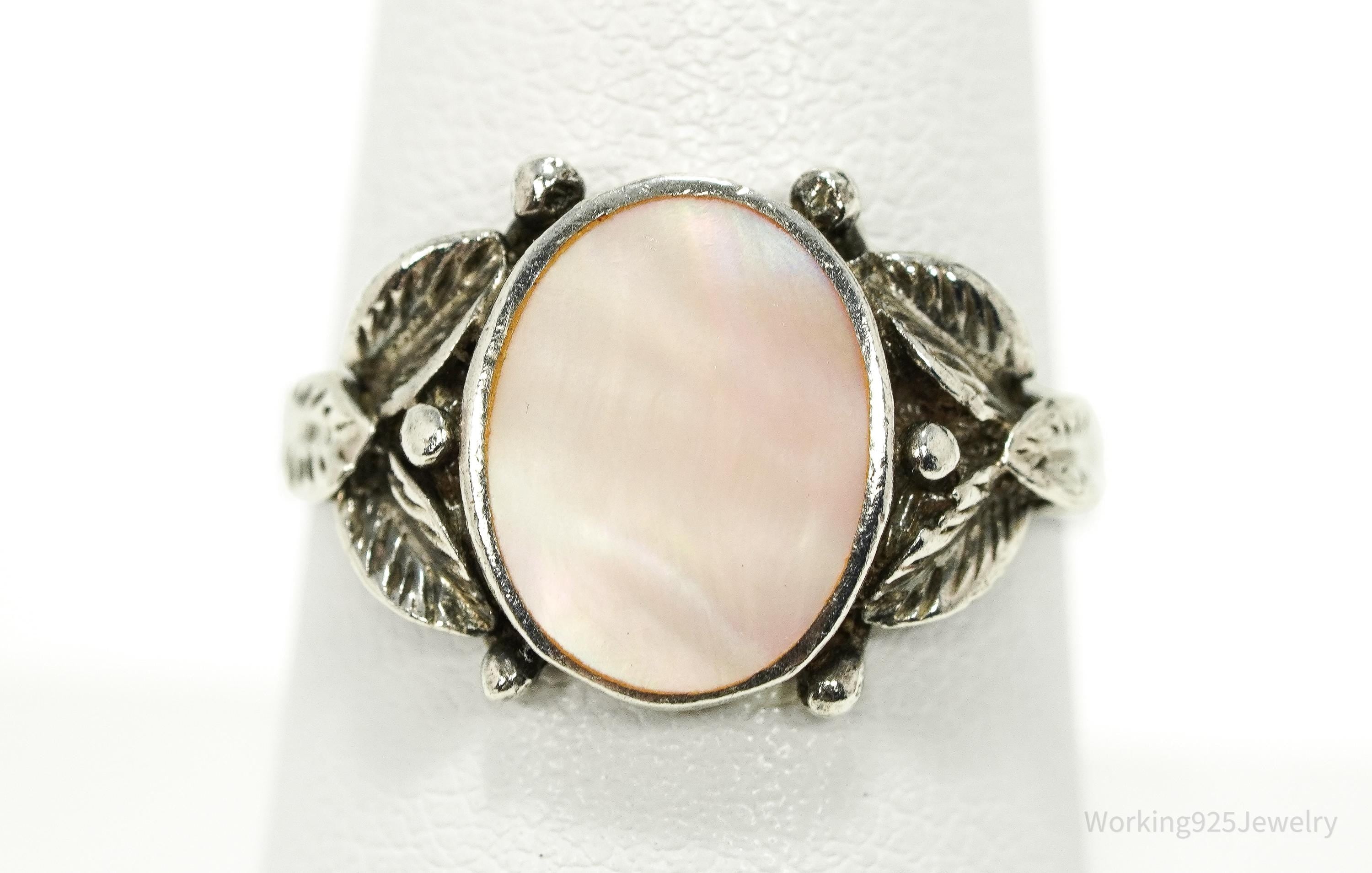 Vintage Pink Mother Of Pearl Sterling Silver Ring - Size 8