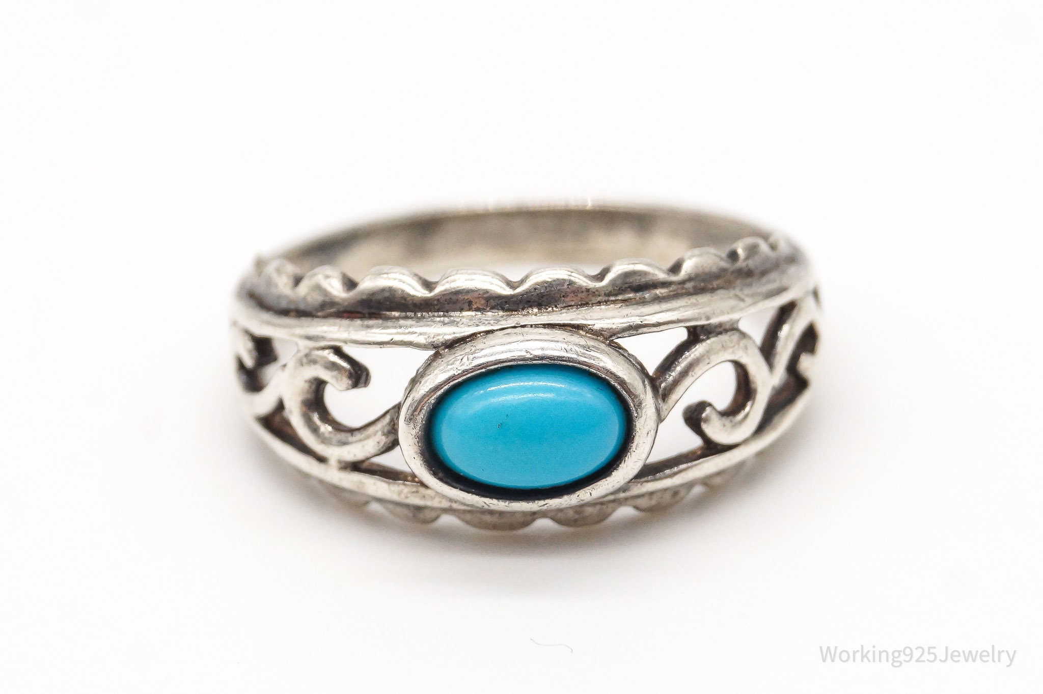 Vintage Southwestern Style Turquoise Sterling Silver Ring - Sz 6.25