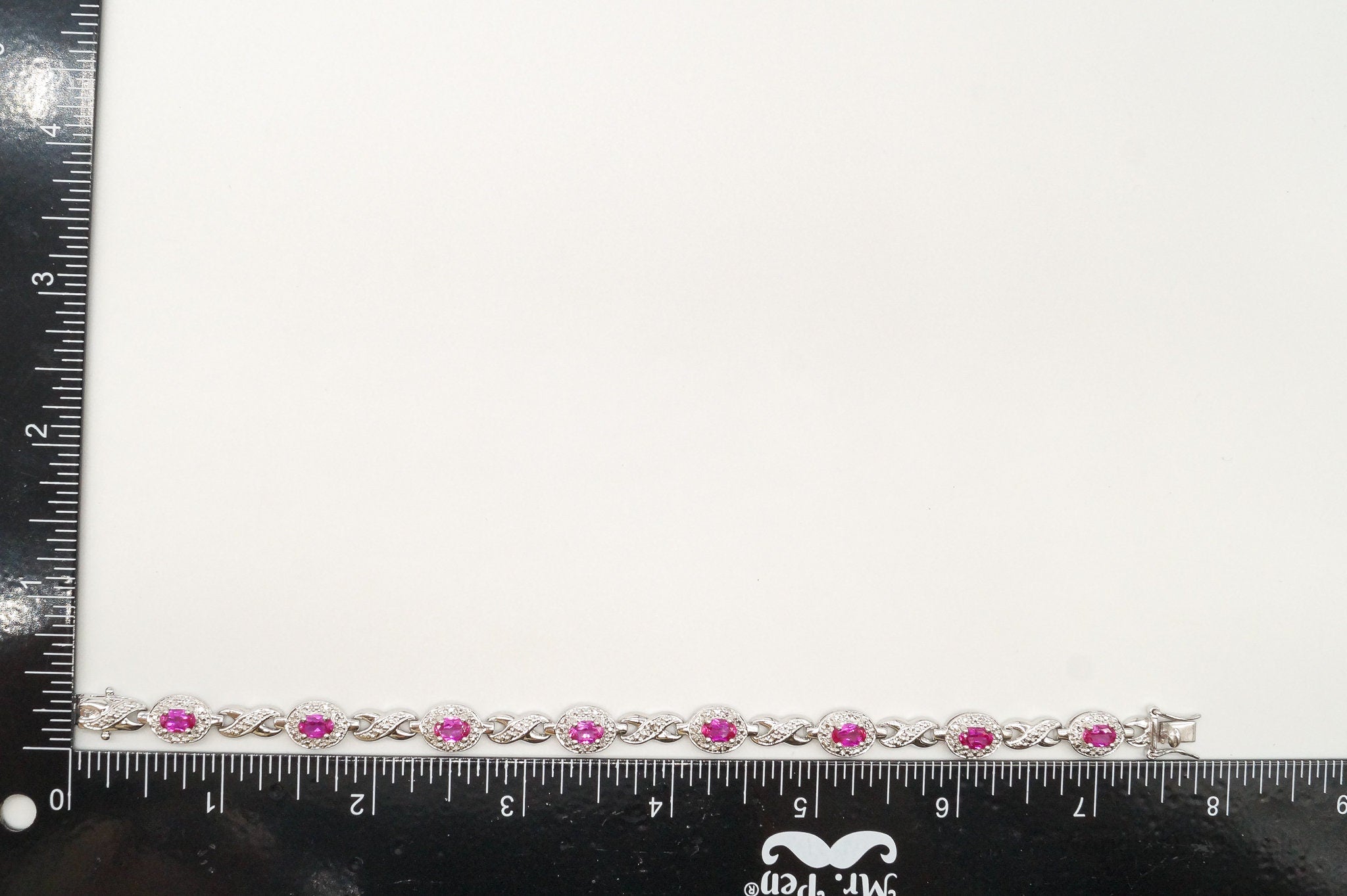 Designer Ross Simons Single Diamond Pink Topaz Sterling Silver Bracelet