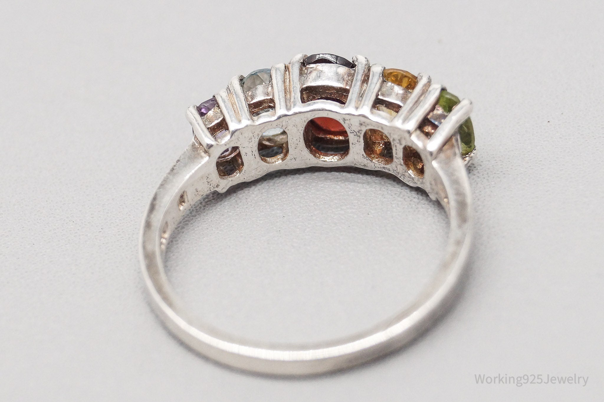 Vintage Multi Gemstone Sterling Silver Ring - Size 7