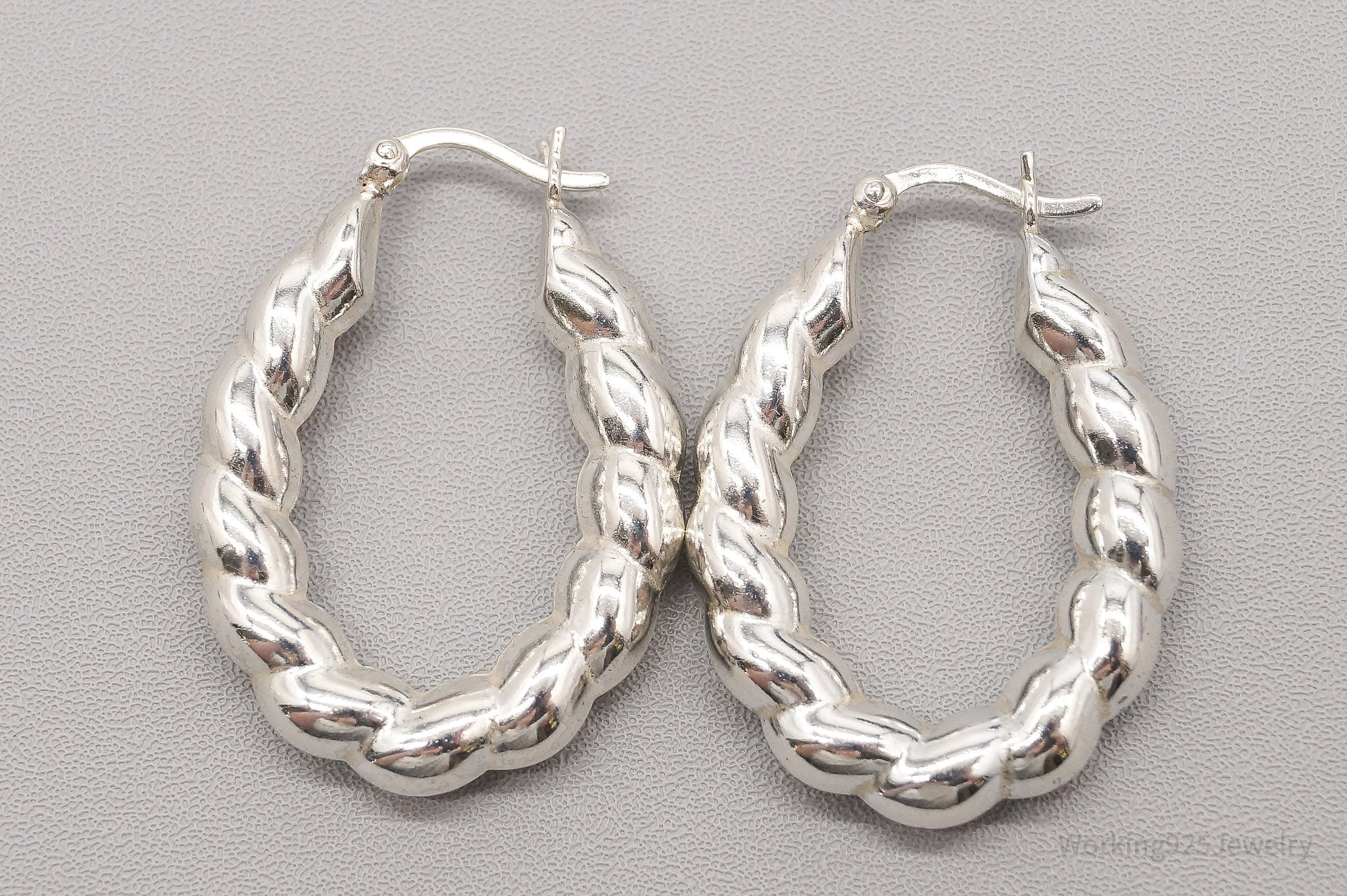 Vintage Italian Puffy Twist Sterling Silver Hoop Earrings