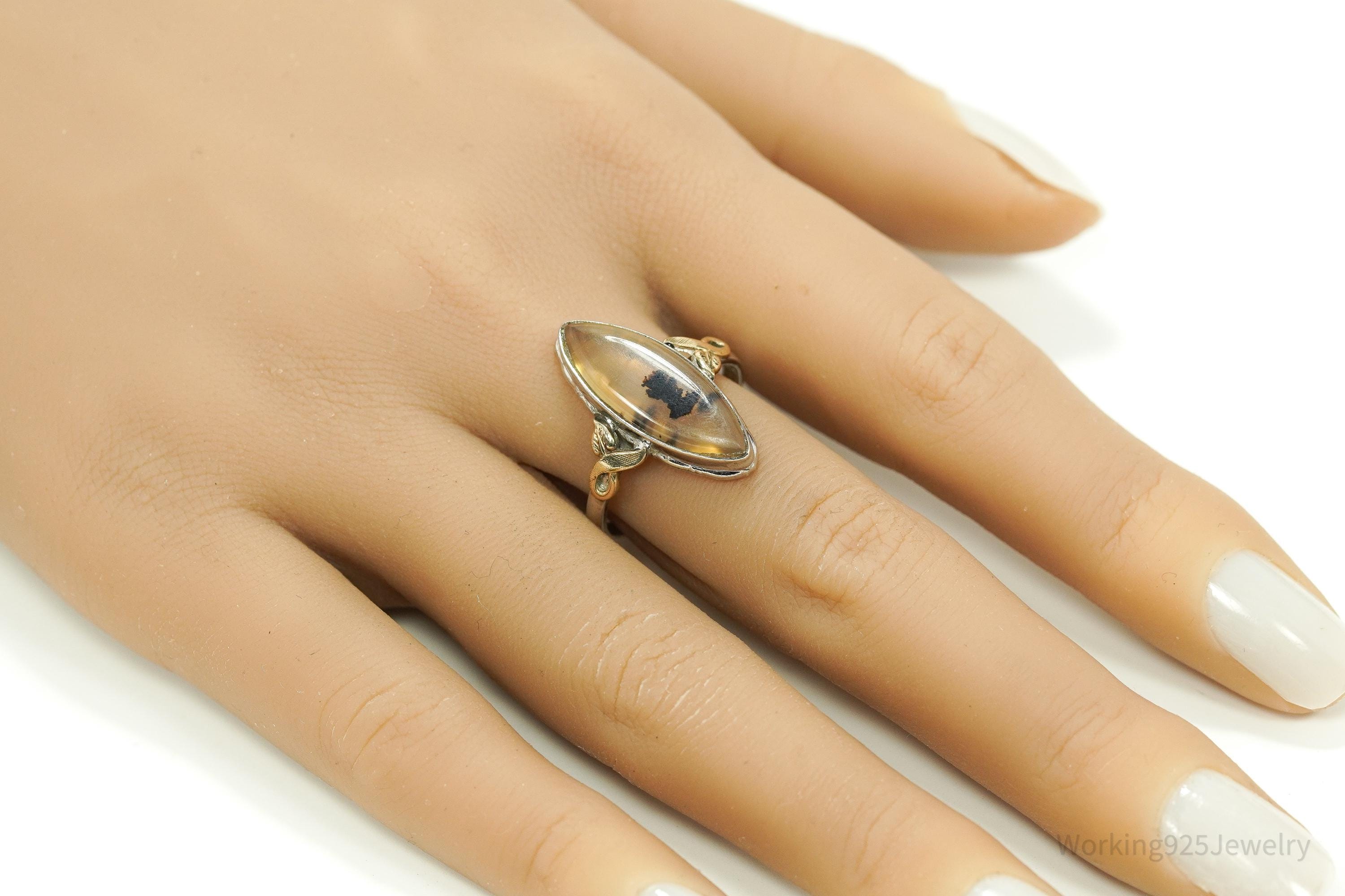 Antique Clark & Coombs 10K Gold Filled Agate Sterling Silver Ring - Size 9.5