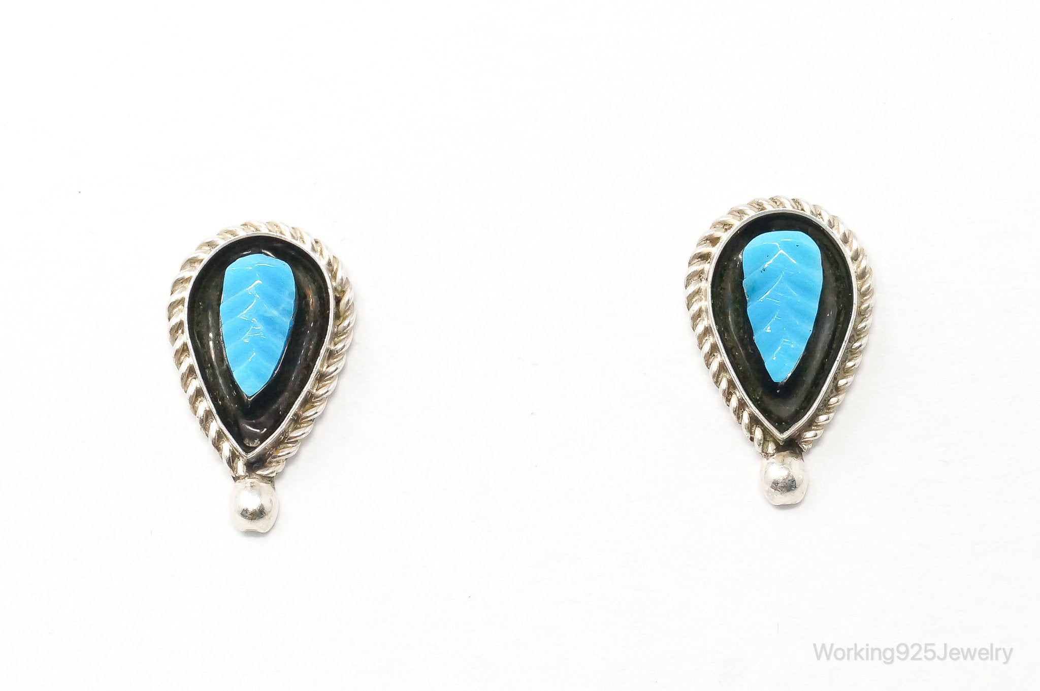 Vintage Native American Turquoise Sterling Silver Shadow Earrings