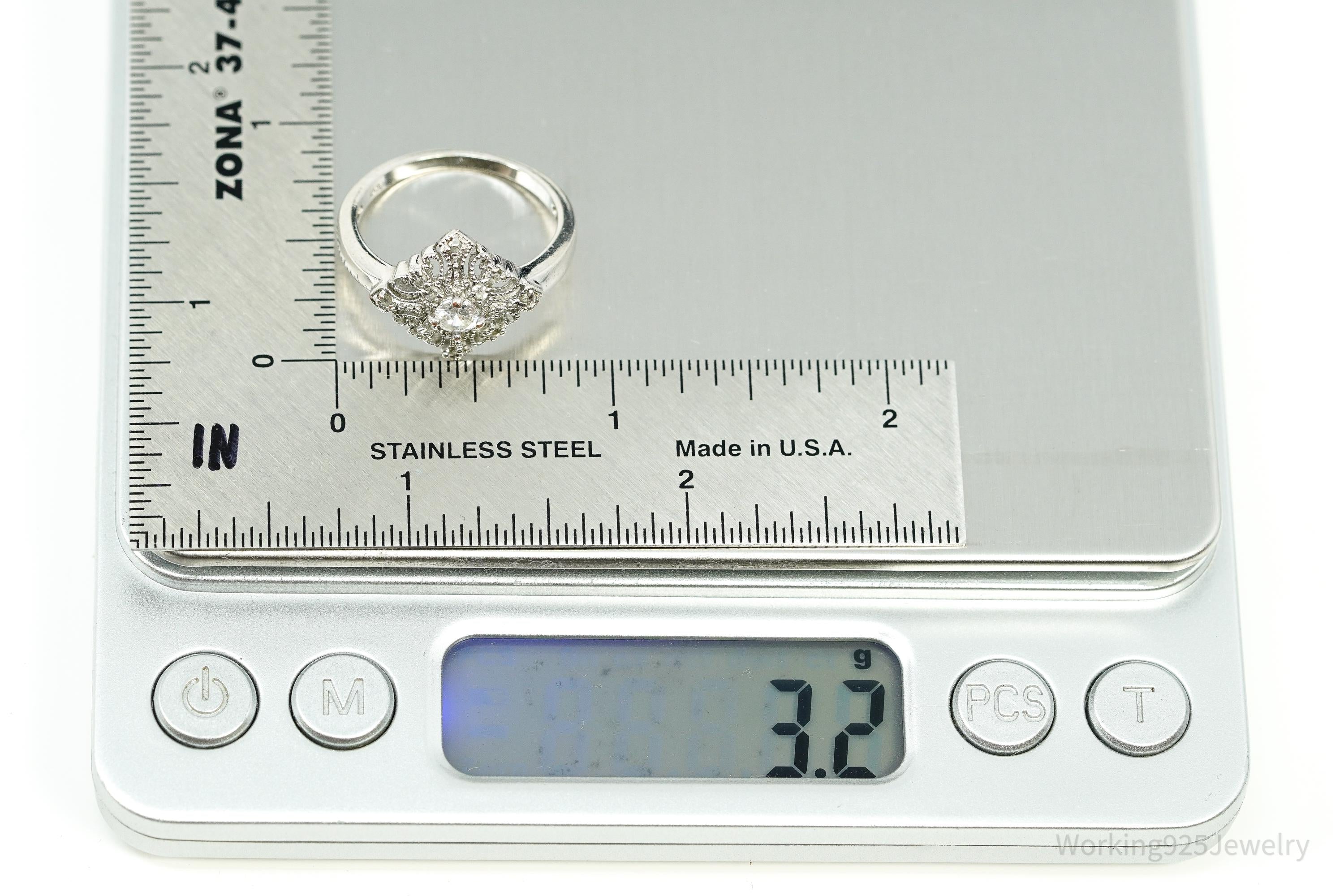 Vintage Faux Diamond Sterling Silver Plated Ring - Size 8.25