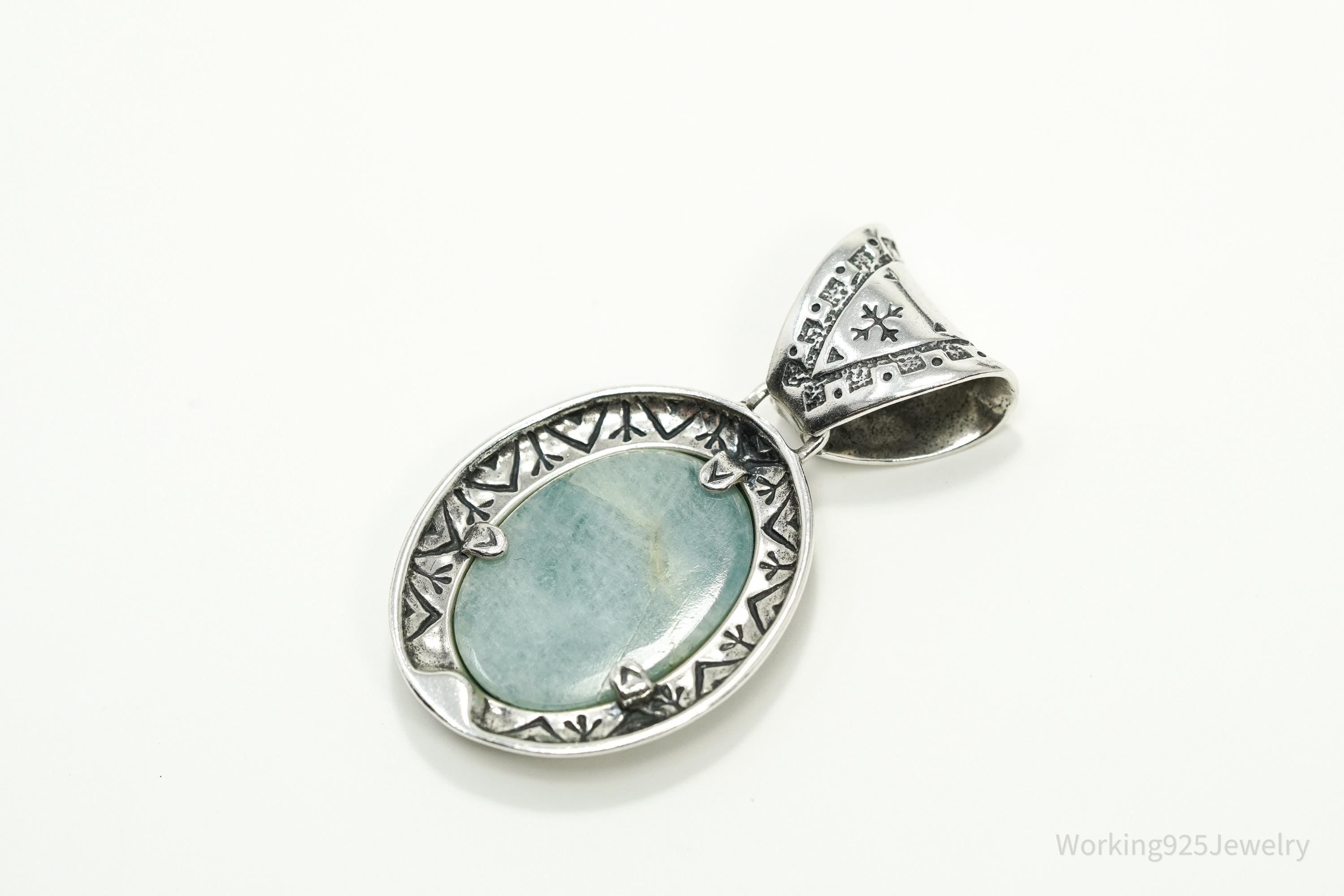 Large Vintage Carolyn Pollack Relios Milky Aquamarine Sterling Silver Pendant 2"