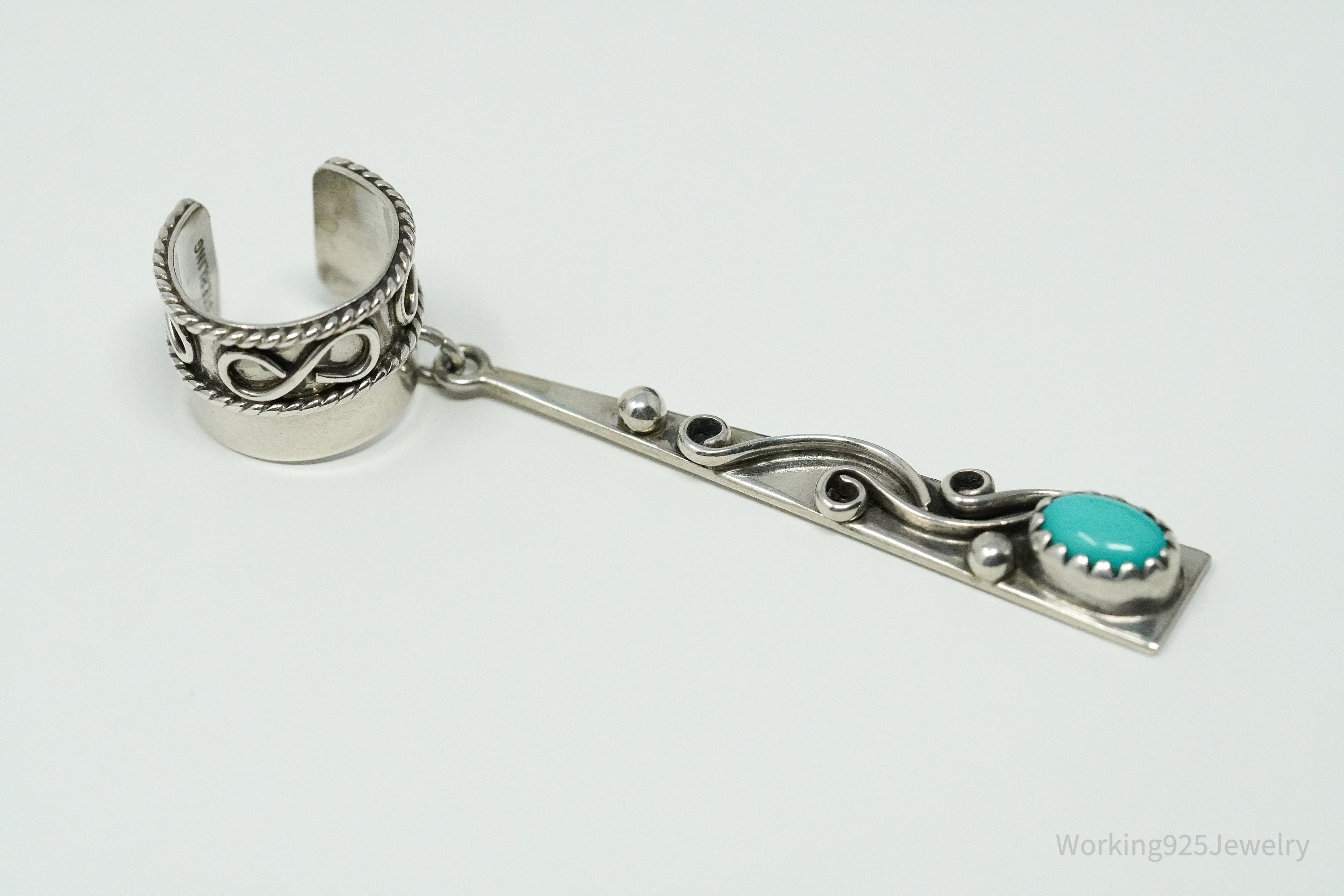 Vintage Turquoise Western Style Sterling Silver Ear Cuff