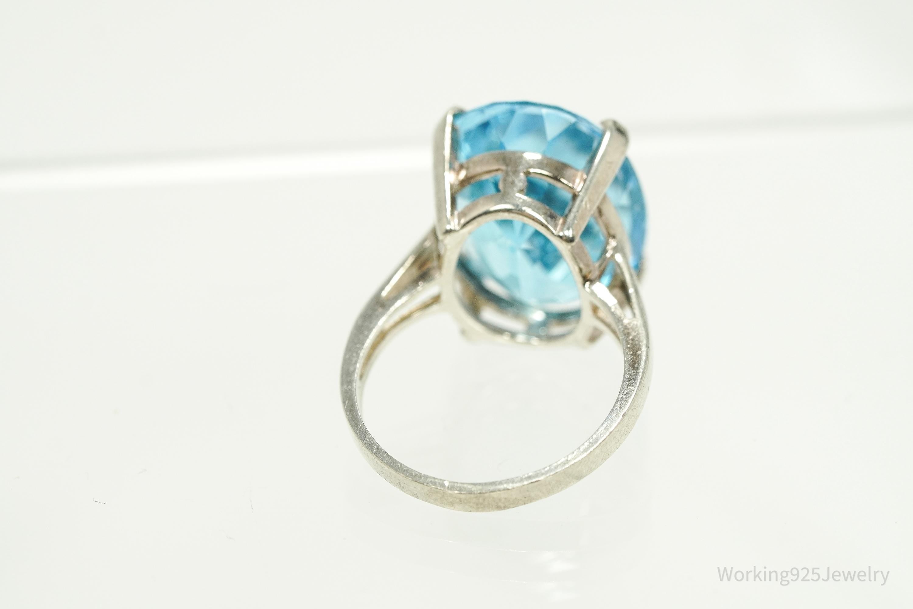 Vintage Large Blue Topaz Sterling Silver Ring - Size 8