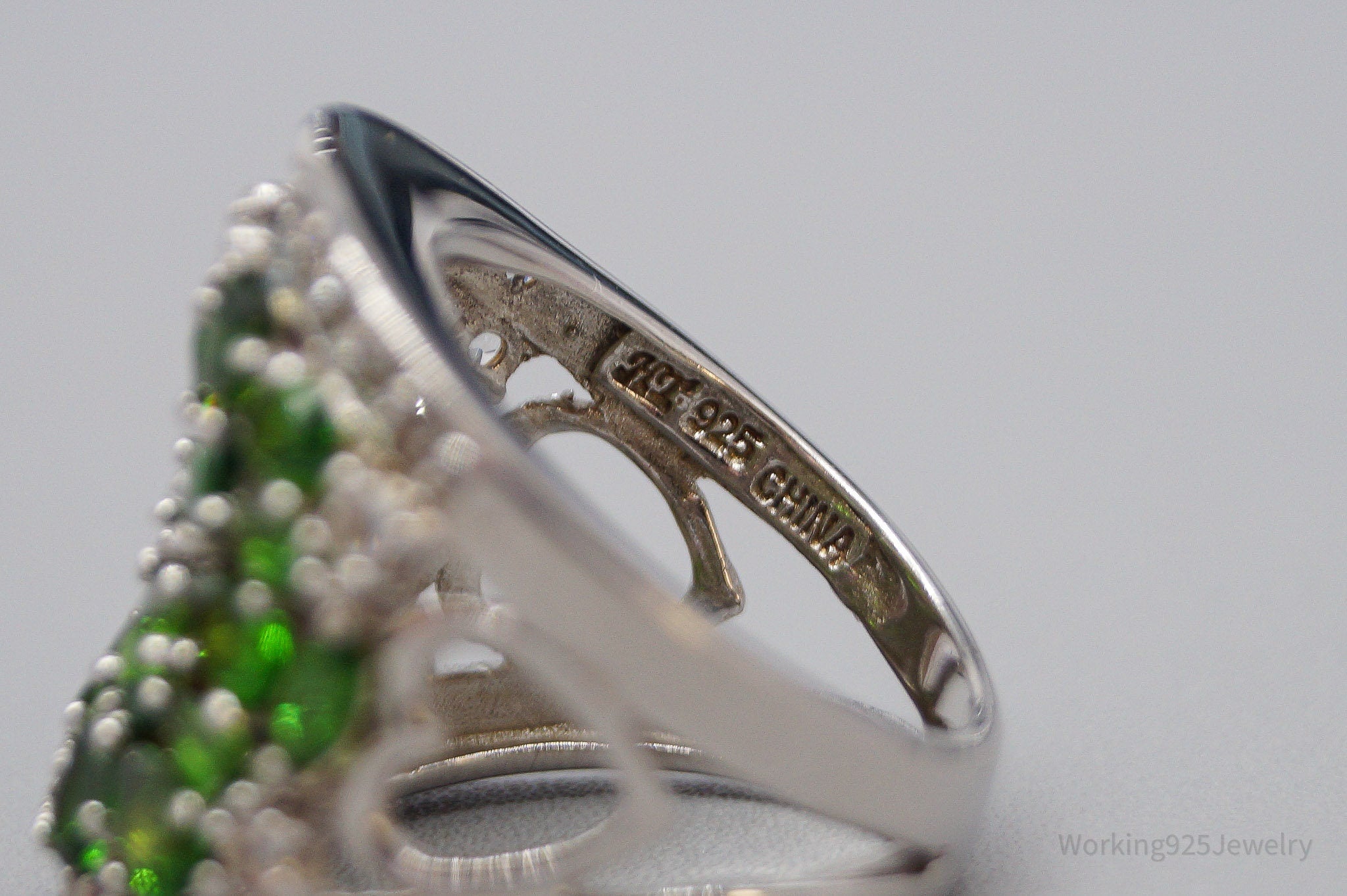 JTV's HT Green Chrome Diopside White Zircon Sterling Silver Ring - Size 6.25