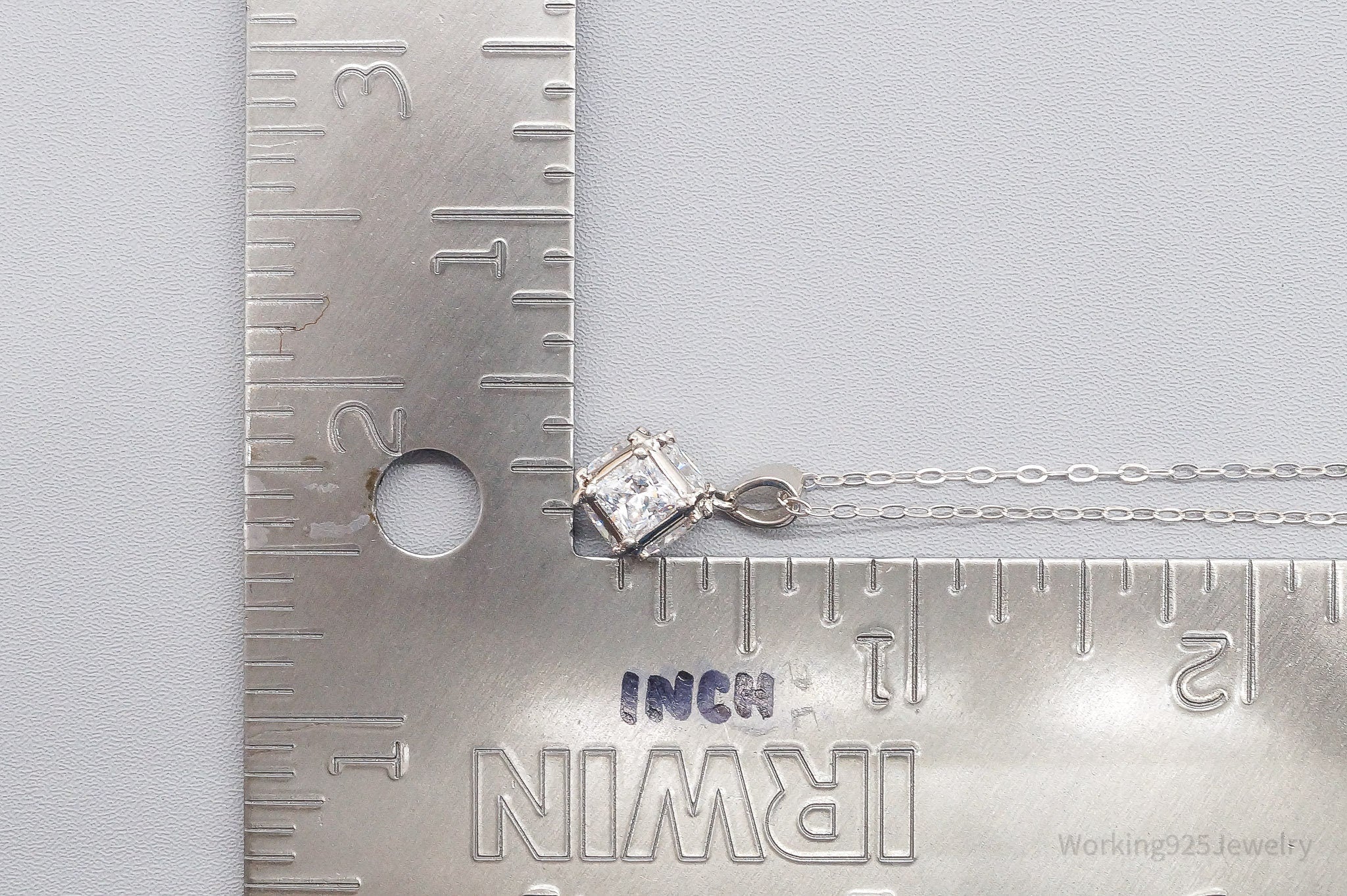 Vintage Cubic Zirconia Cube Sterling Silver Necklace 16"