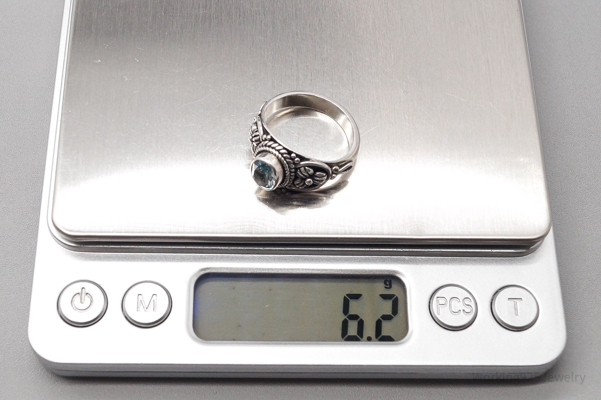 Vintage BA Suarti Blue Topaz Sterling Silver Ring - Size 8