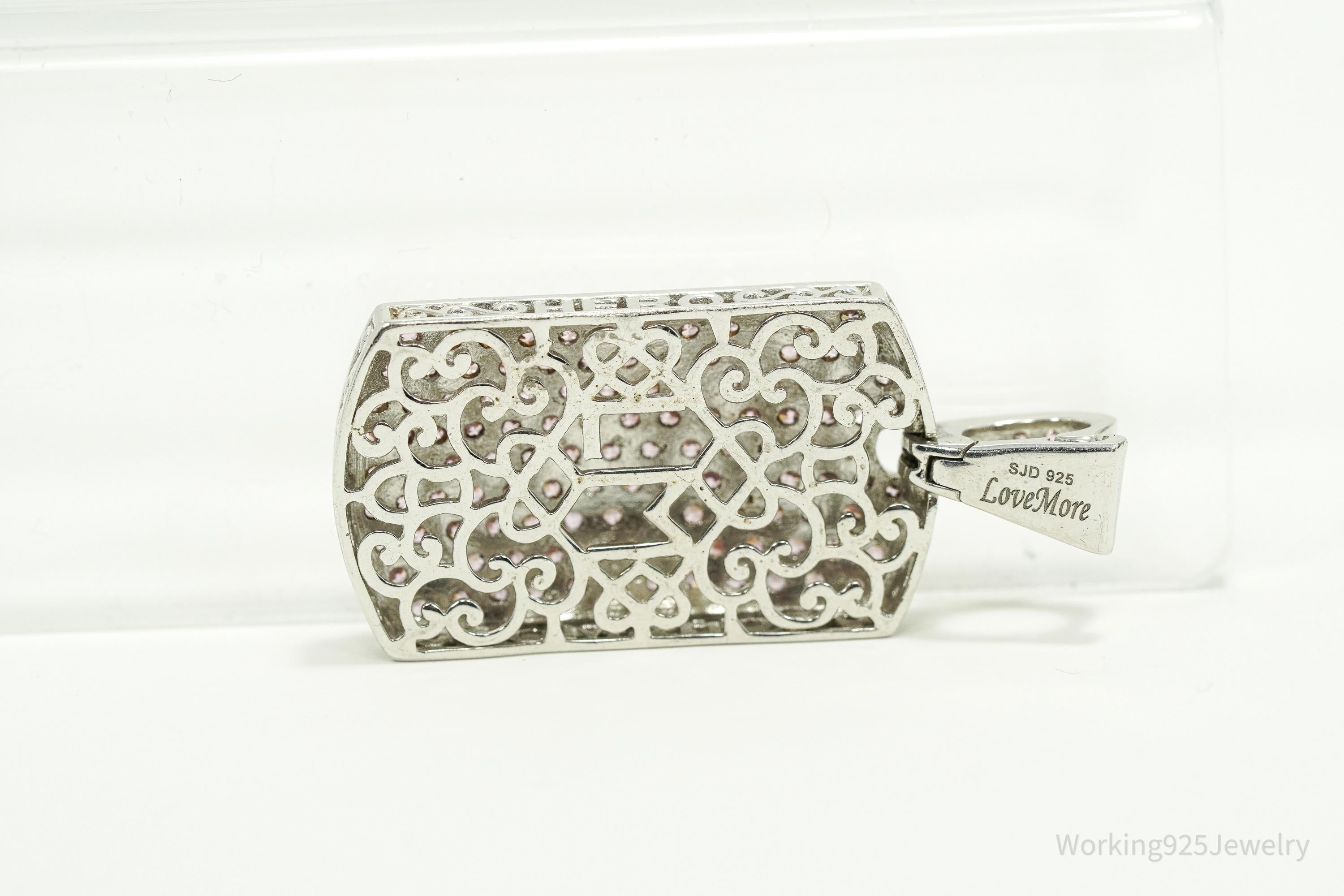 Vintage SJD Pink Cubic Zirconia Sterling Silver Pendant