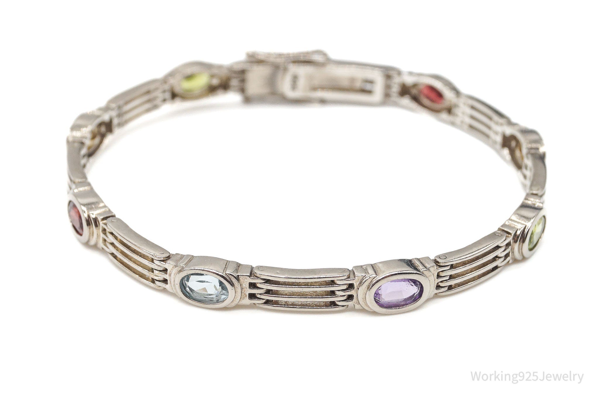 Vintage Multi Gemstone Sterling Silver Bracelet