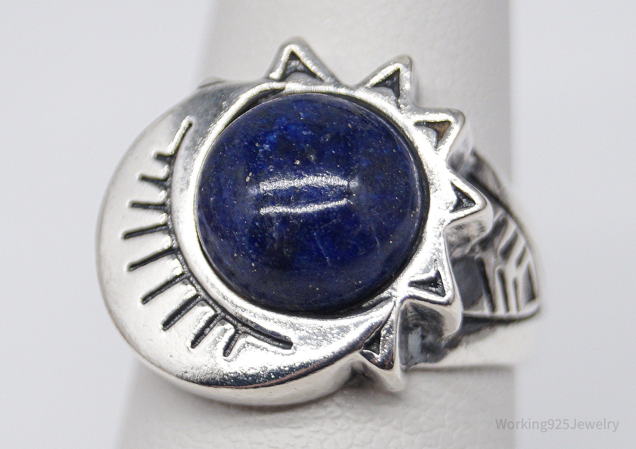 Vintage Sun & Moon Lapis Lazuli Sterling Silver Ring - Size 6.75