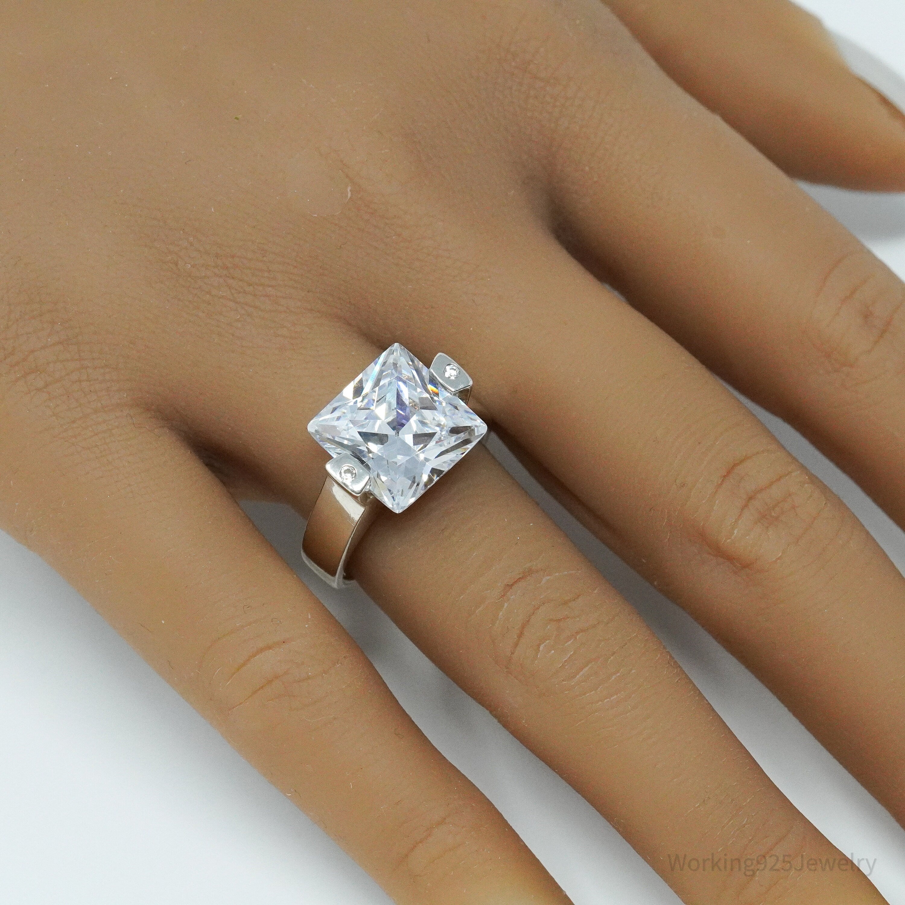 Vintage Large Cubic Zirconia Sterling Silver Ring Size 8.25