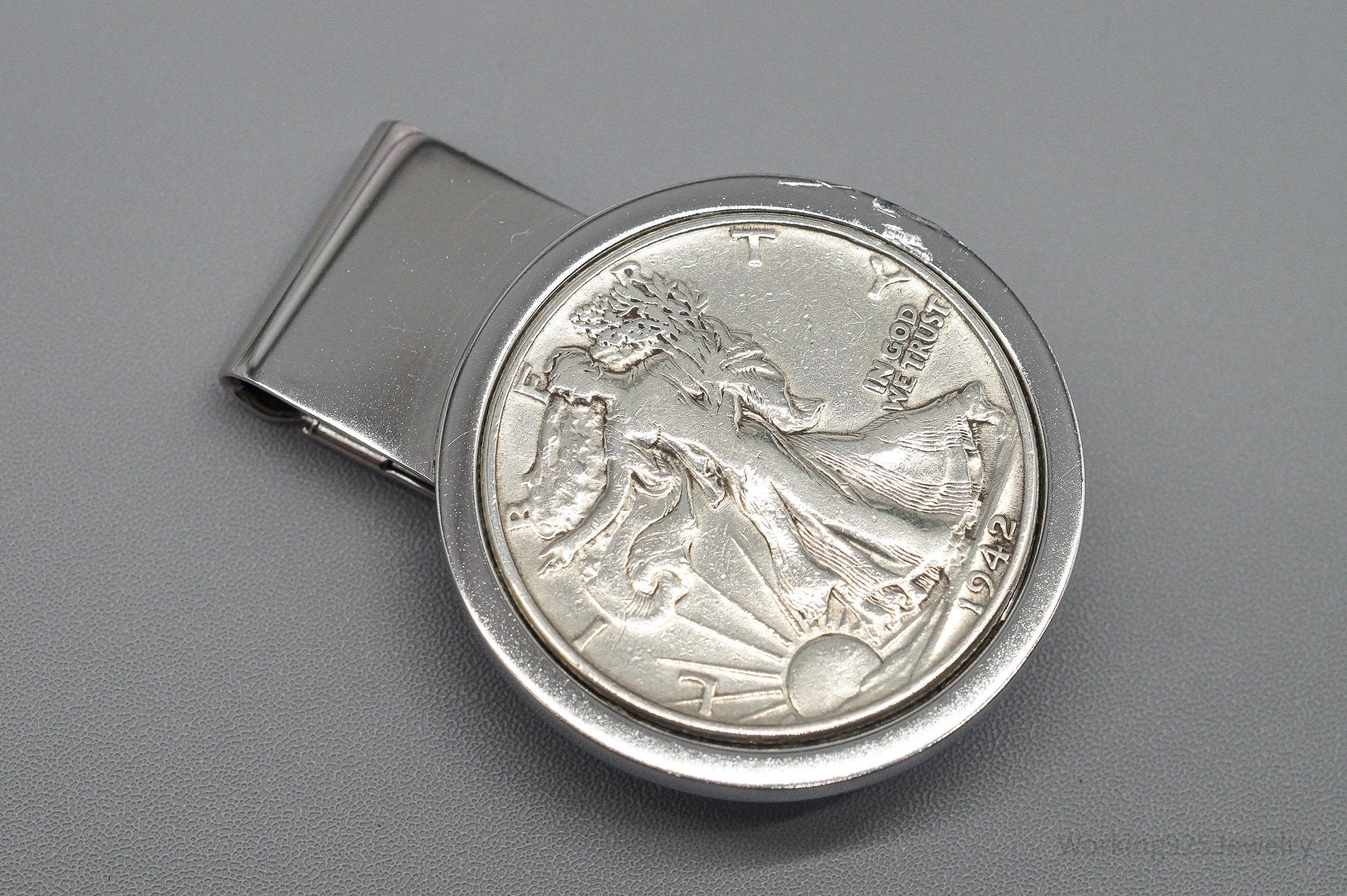 Antique Vintage 1942 Walking Liberty Half Dollar Silver Coin St. Steel Money Clip