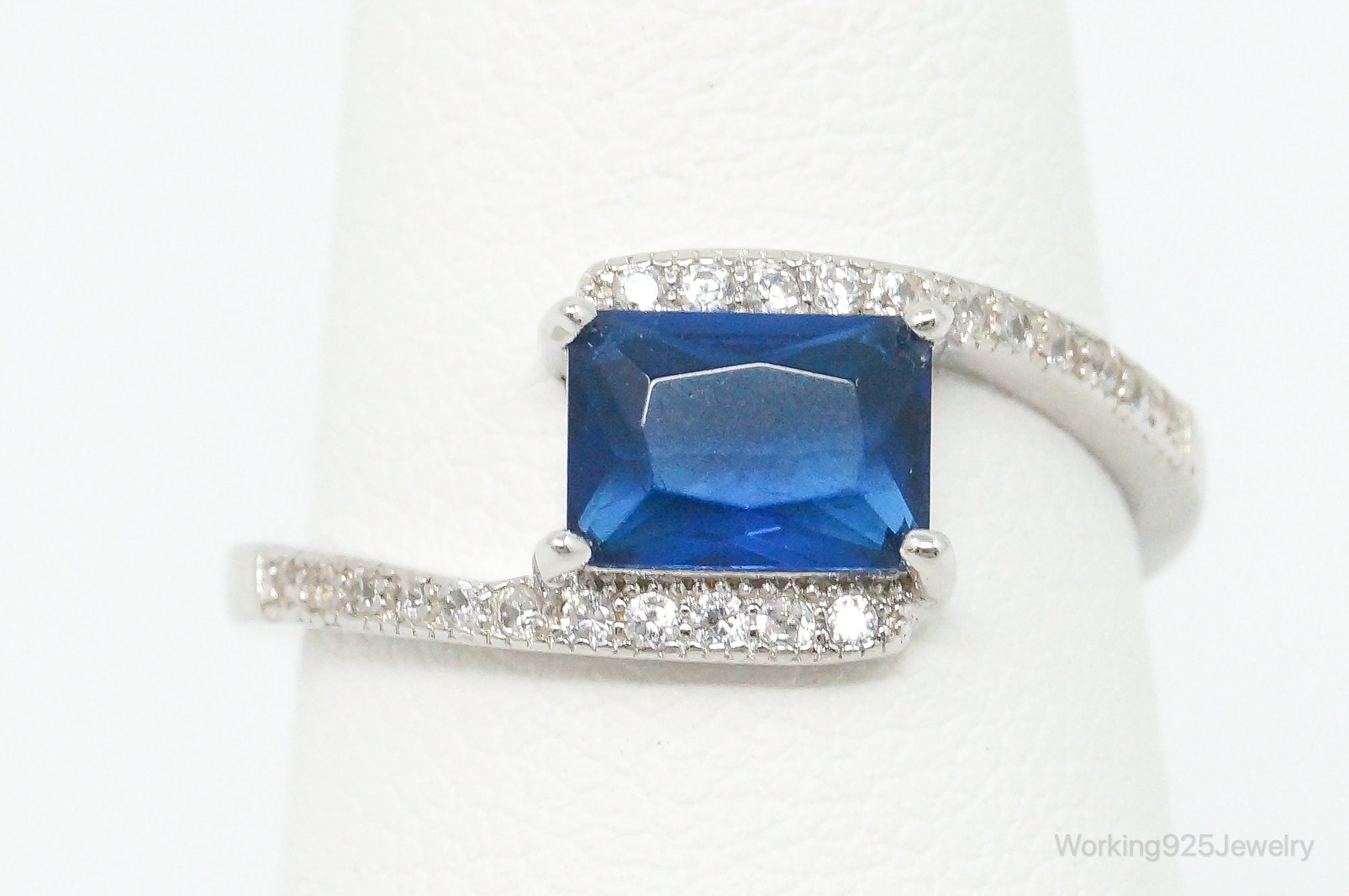 Lab Sapphire Cubic Zirconia Sterling Silver Ring - Size 6.75