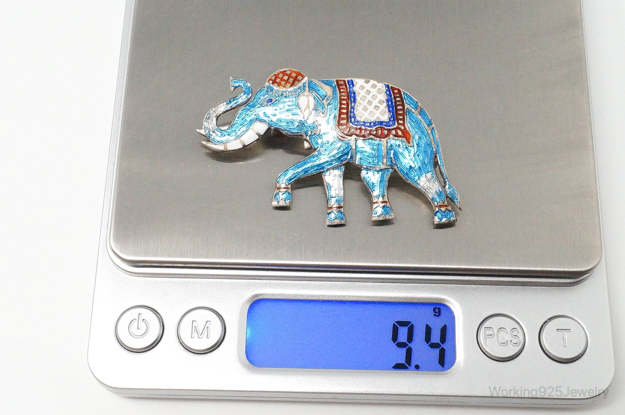 Vintage Designer SIAM NIELLO Elephant Enamel Sterling Silver Brooch Pin