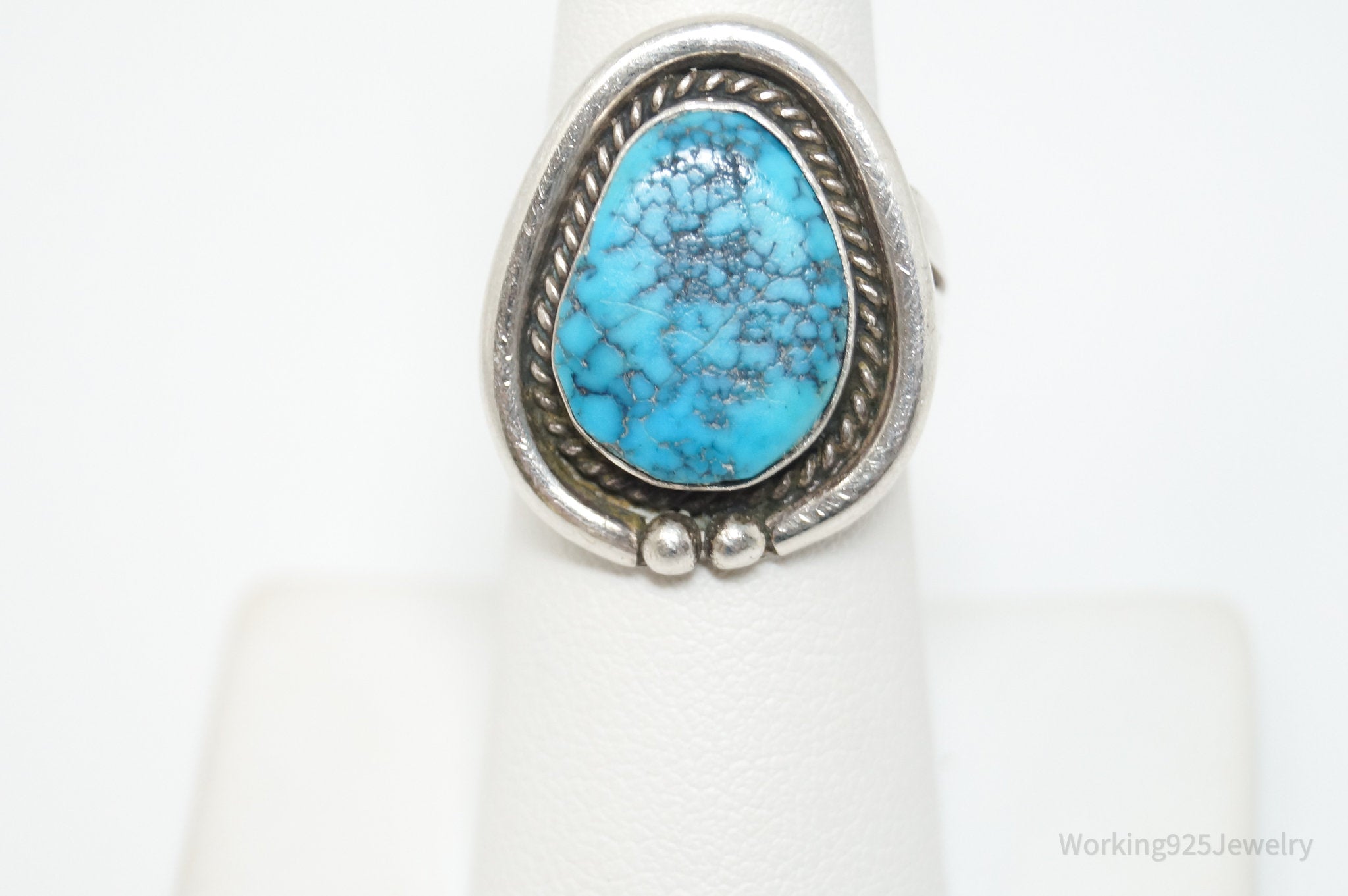 Vtg Native American Turquoise Unsigned Sterling Silver Ring - Sz 7.5