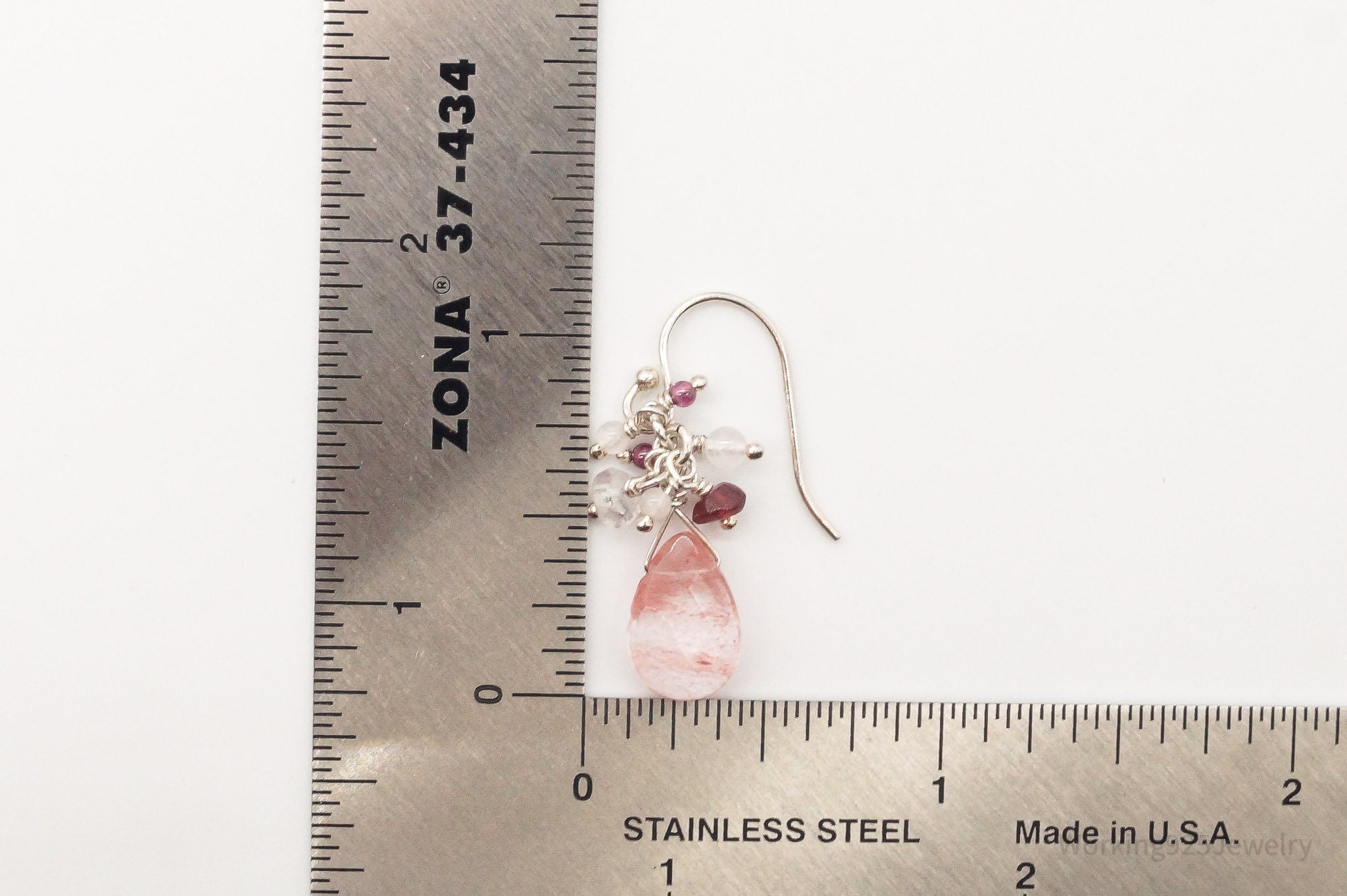 Vintage Strawberry Quartz Garnet Silver Earrings