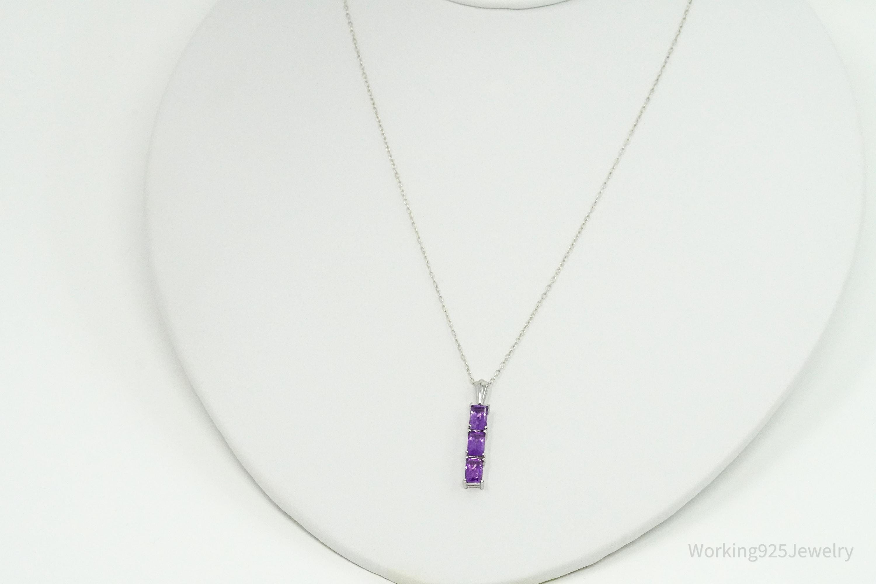 Vintage Amethyst Sterling Silver Chain Necklace 16"