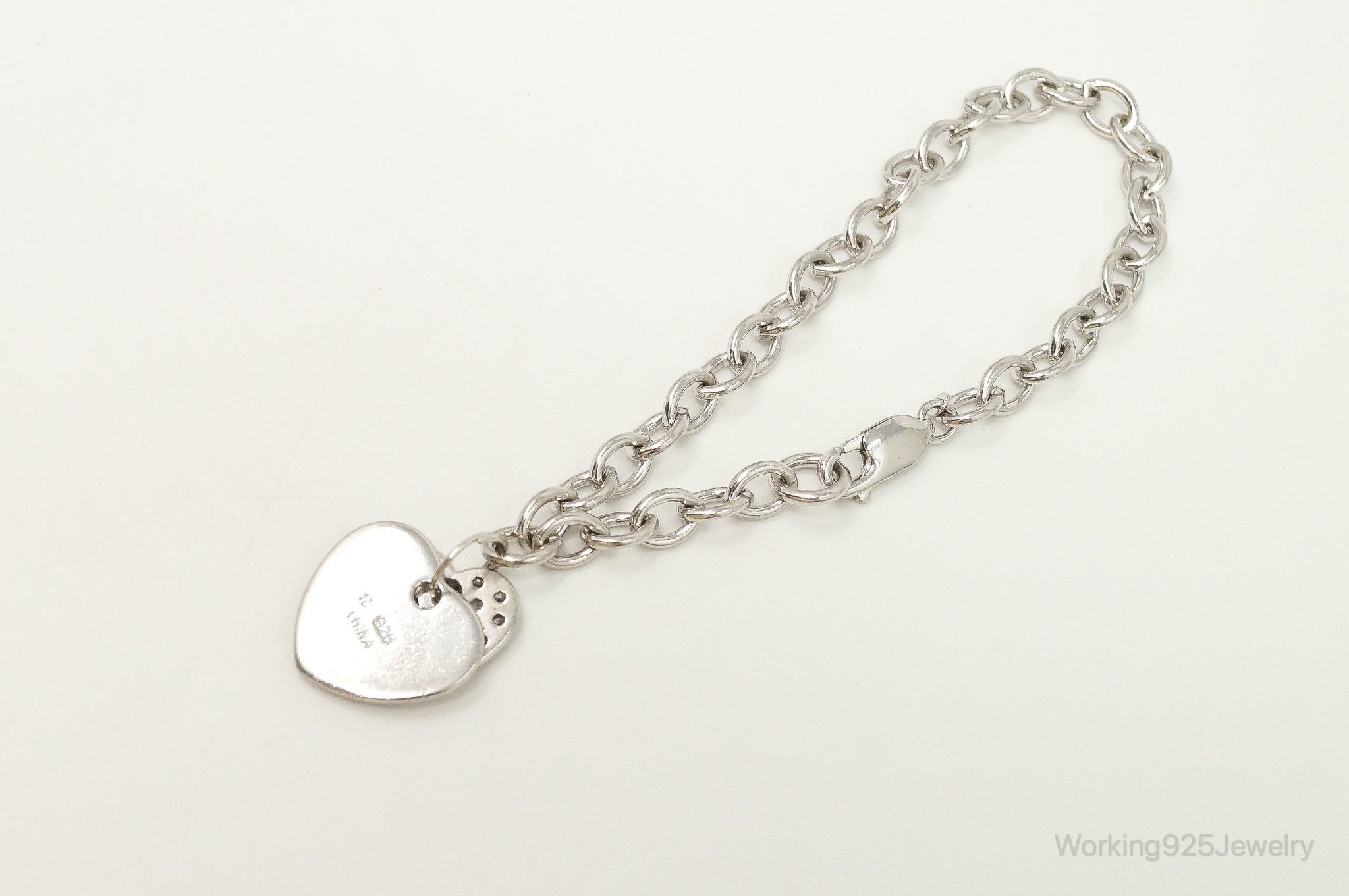 Designer Ross Simons Cubic Zirconia Heart Sterling Silver Bracelet