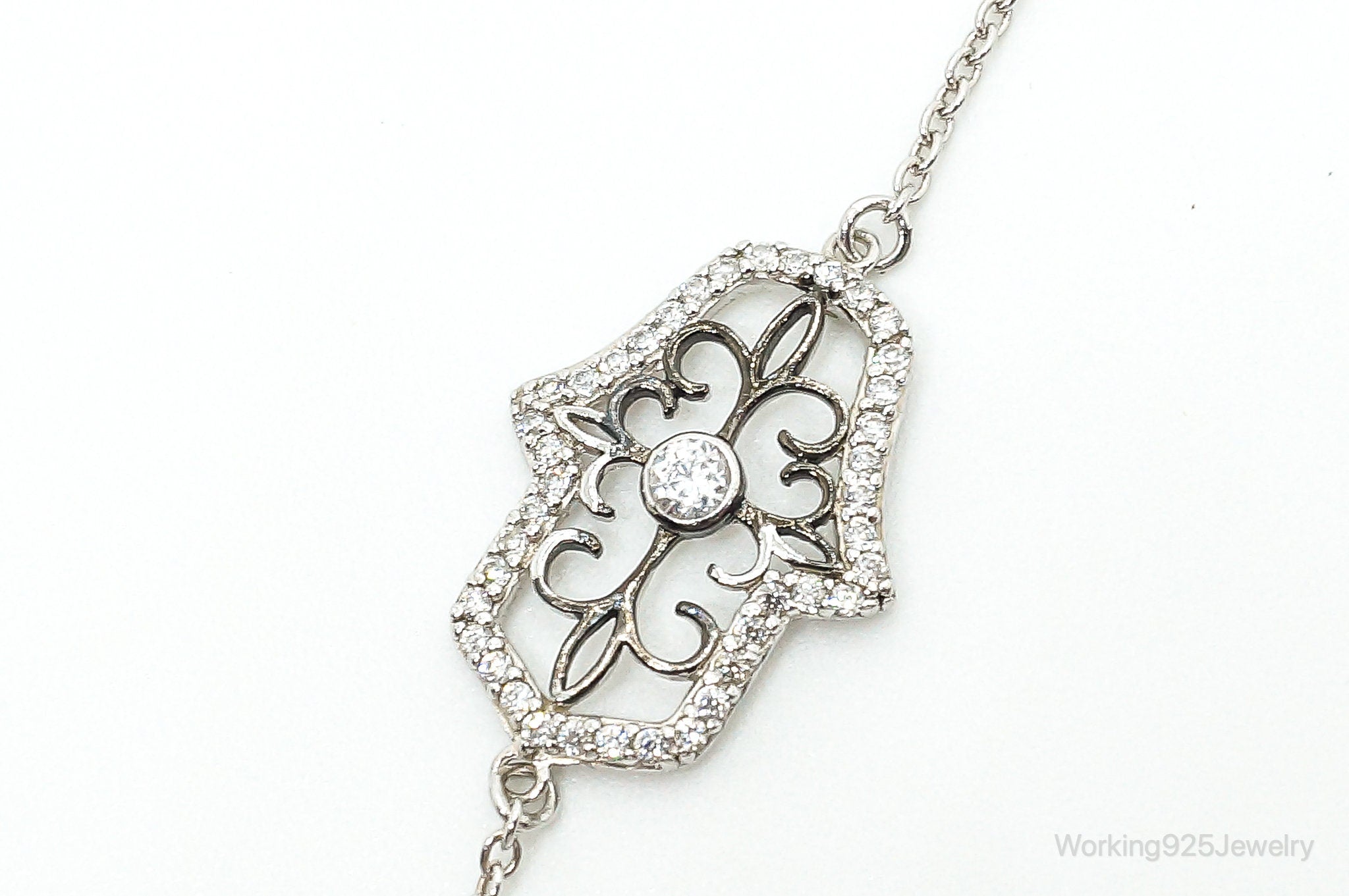 Hand Of Fatima Cubic Zirconia Sterling Silver Bracelet