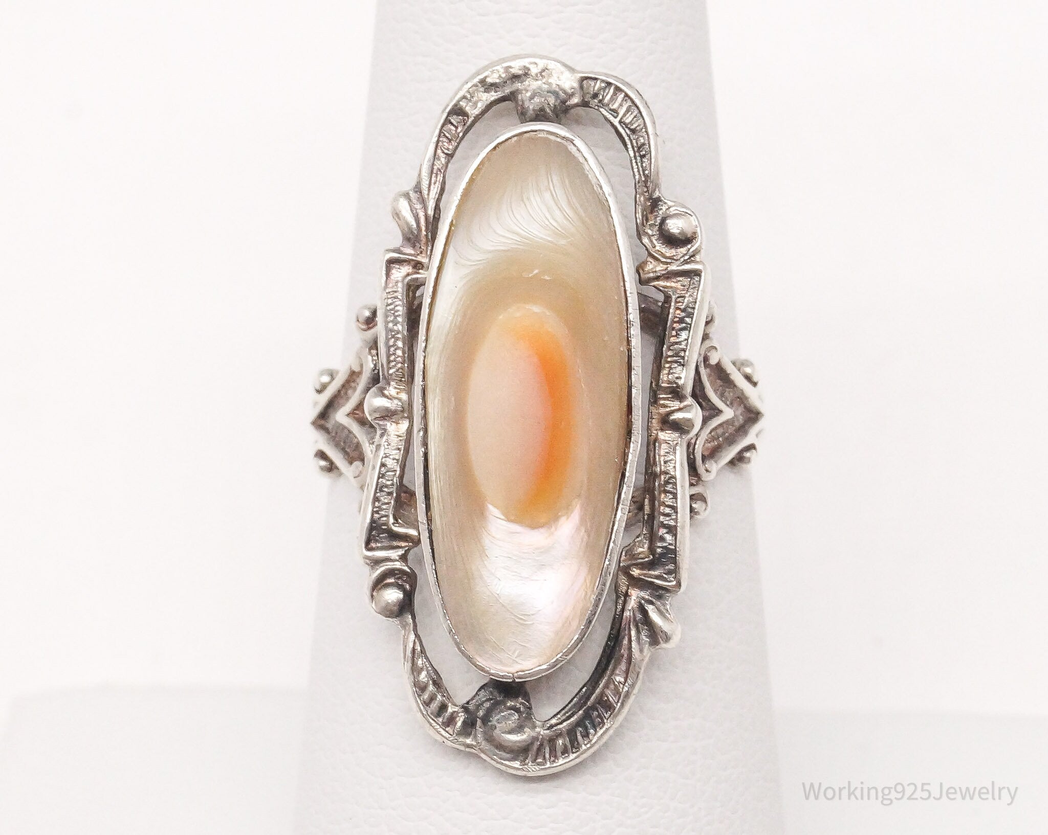 Antique Blister Pearl Sterling Silver Ring - Size 6.75