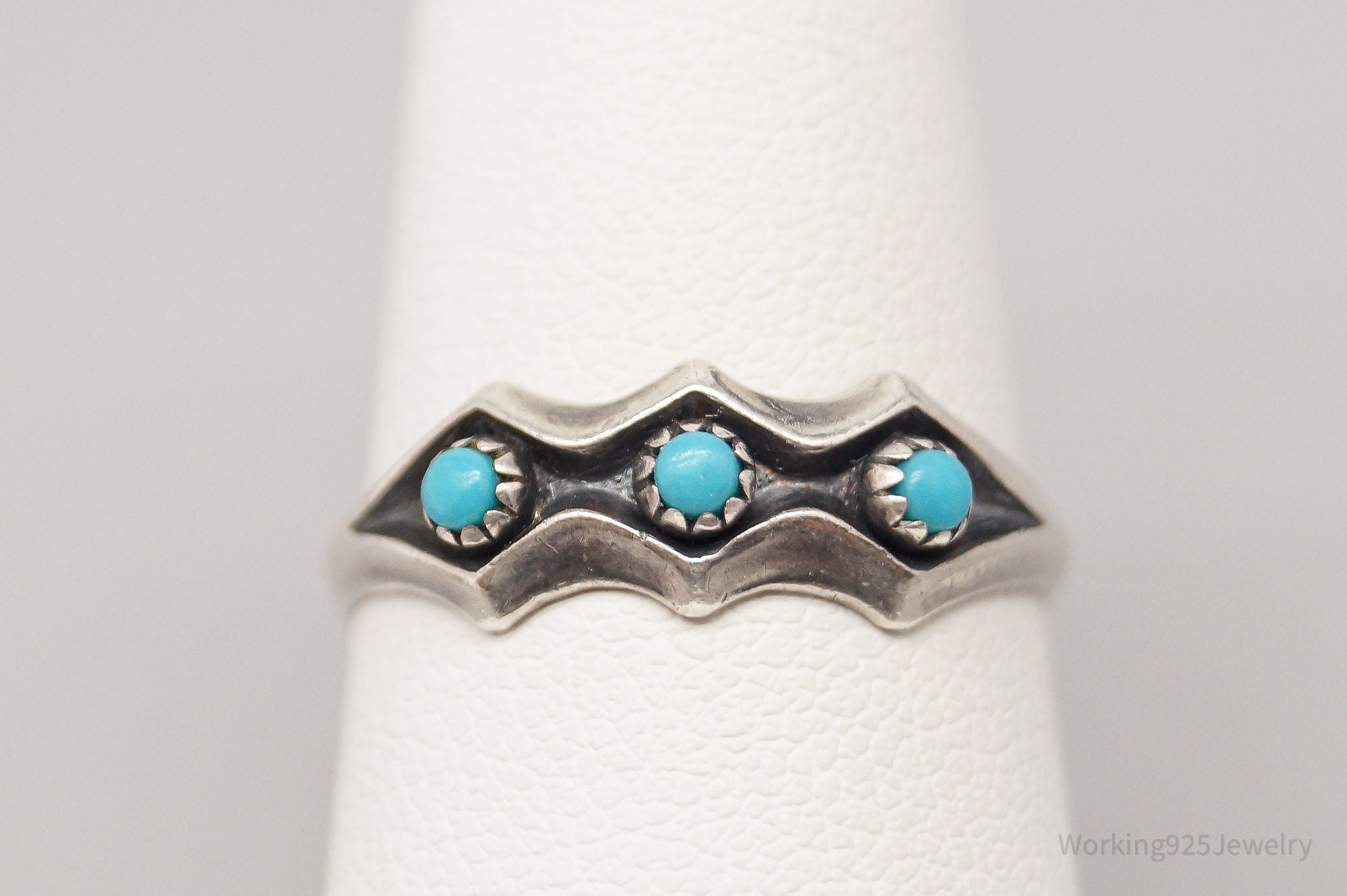 Vintage Native Bell Trading Post Turquoise Sterling Silver Ring - Size 7