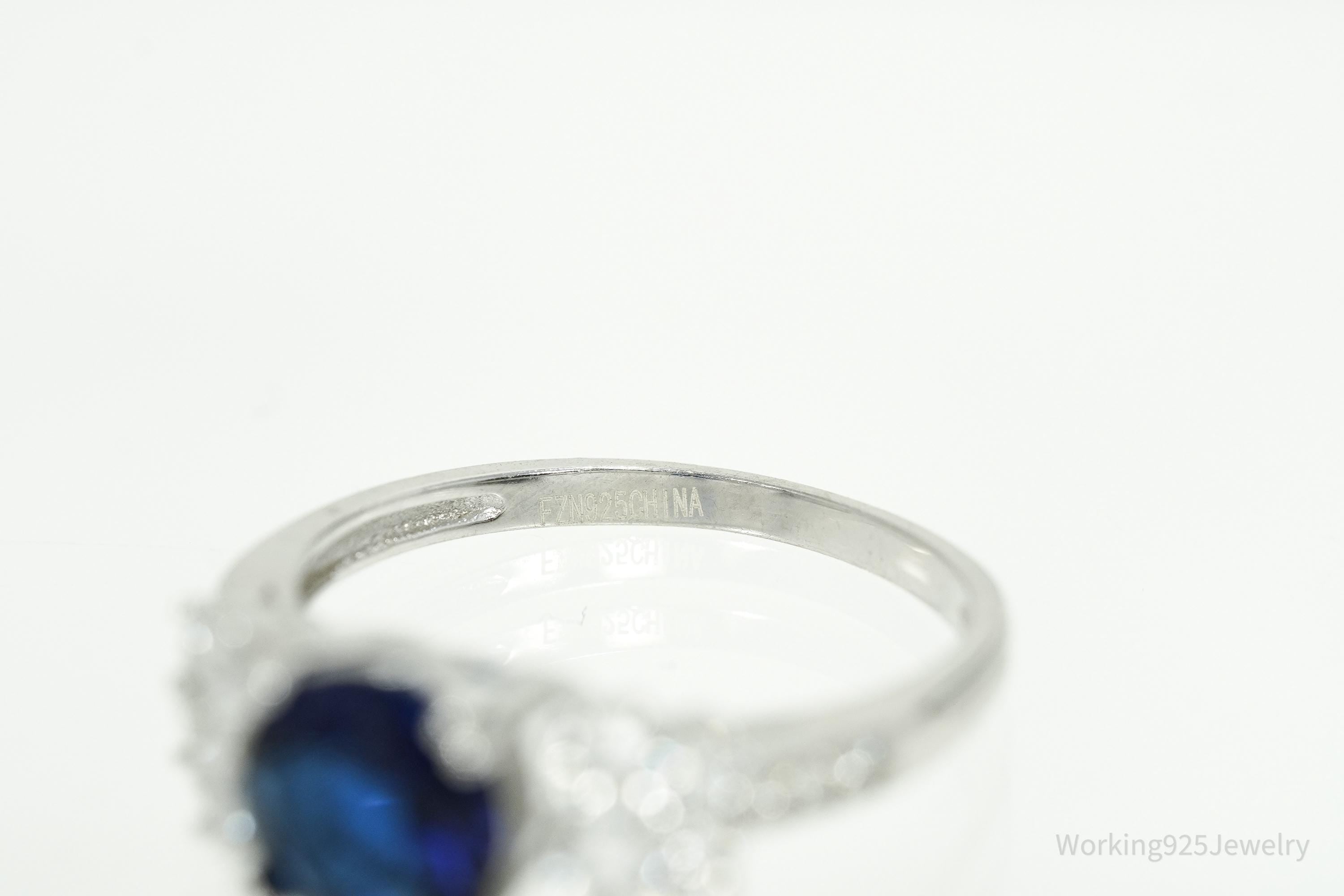 FZN Lab Sapphire Cubic Zirconia Sterling Silver Ring - Size 8