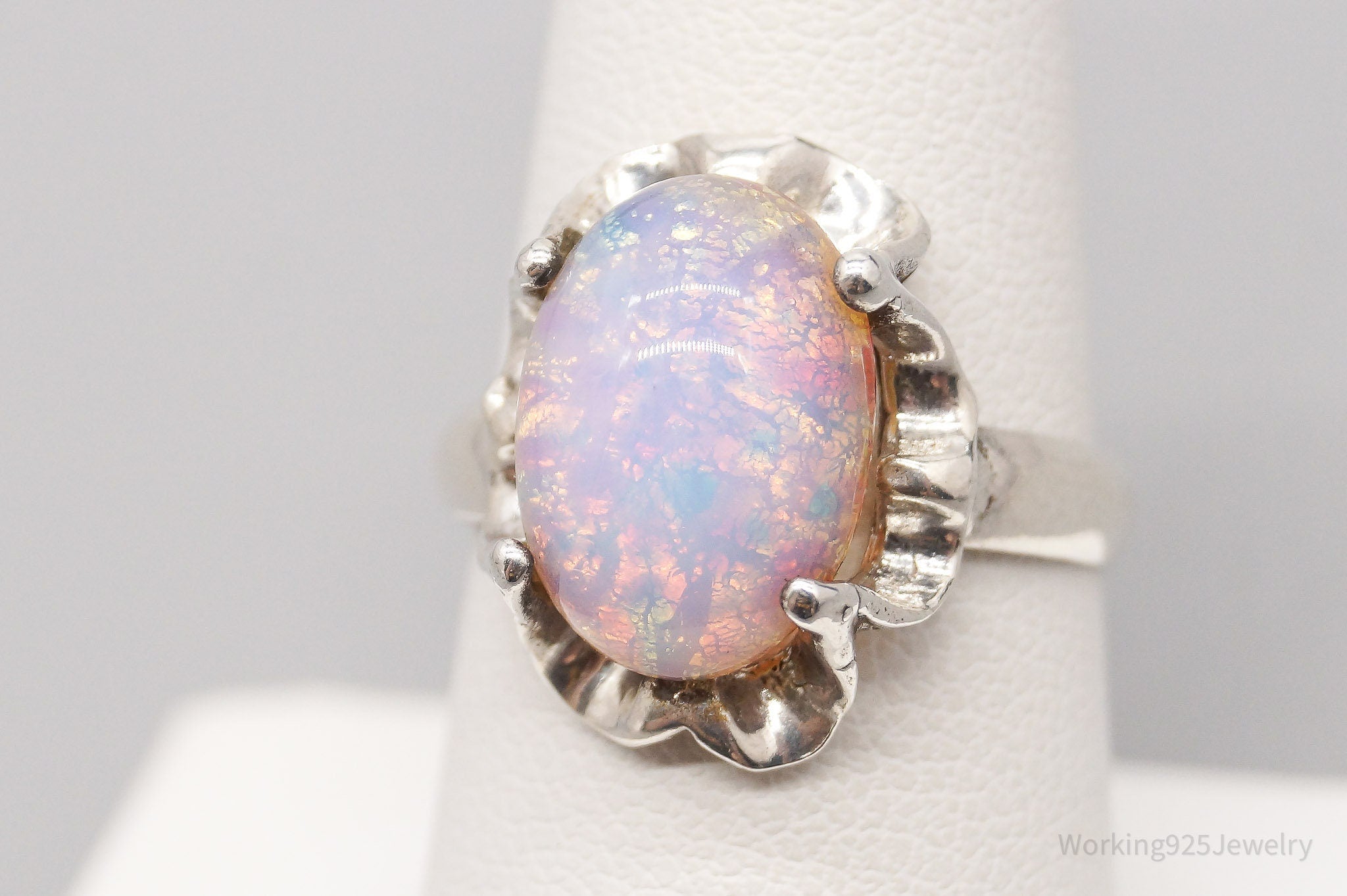 Vintage Mexico Faux Opal Modernist Style Sterling Silver Ring - Size 8.5
