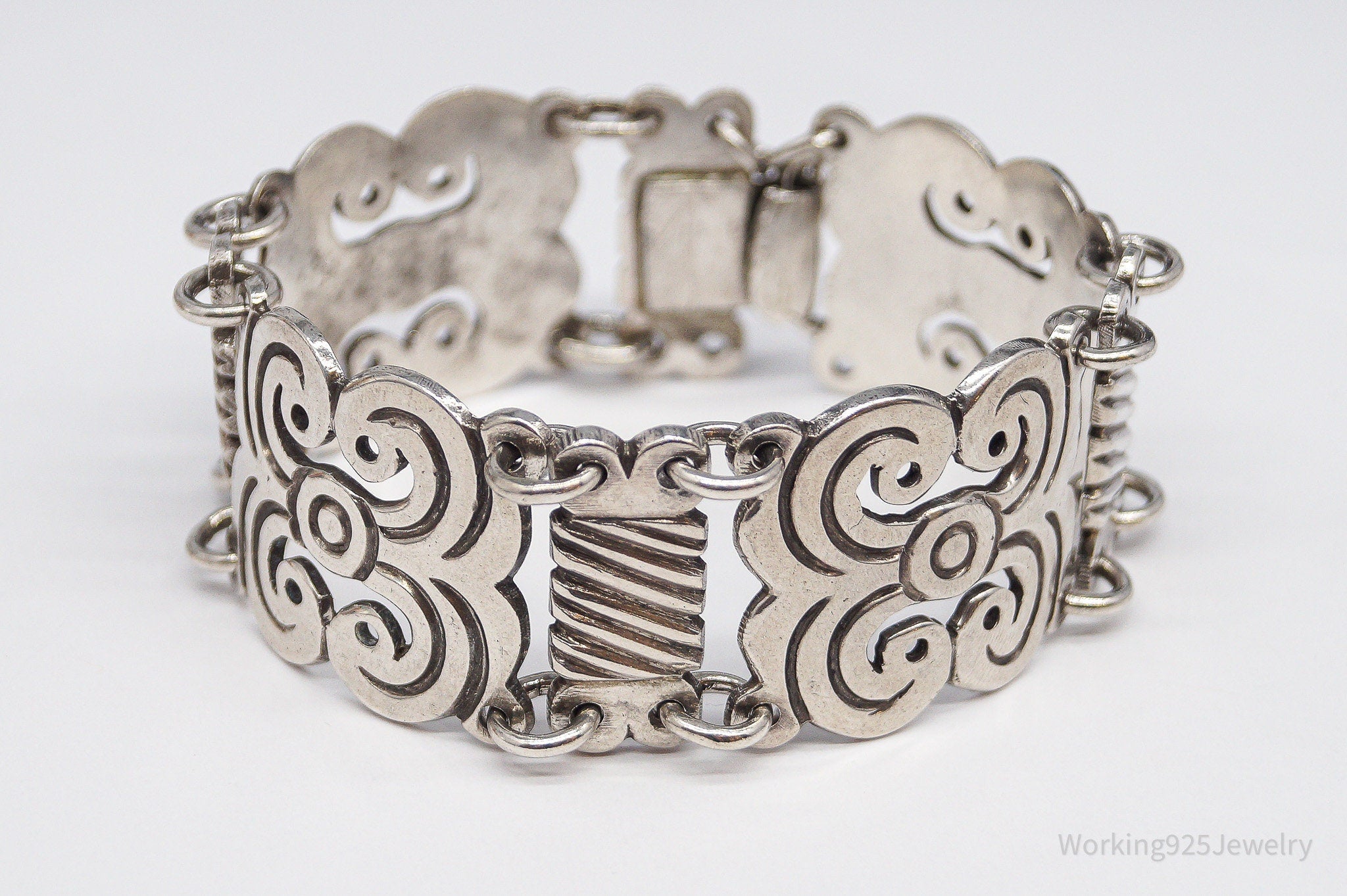 Rare Mid Century Vintage Mexico Modernist Ave Juarez Prieto Sterling Silver Bracelet - 7.5"