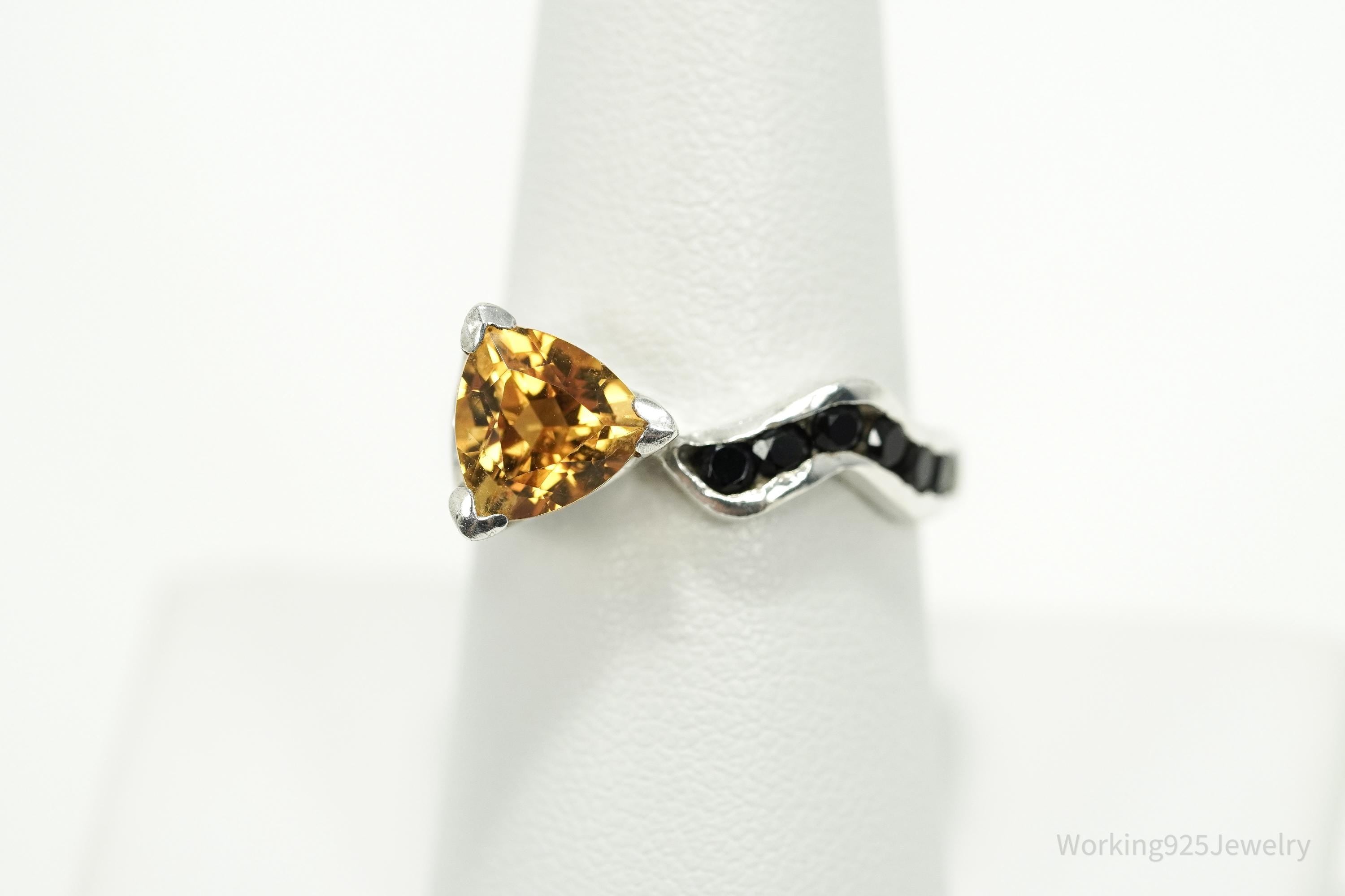 Rare Designer Donald Pekarek Citrine & Black Spinel Sterling Silver Ring - Size 8