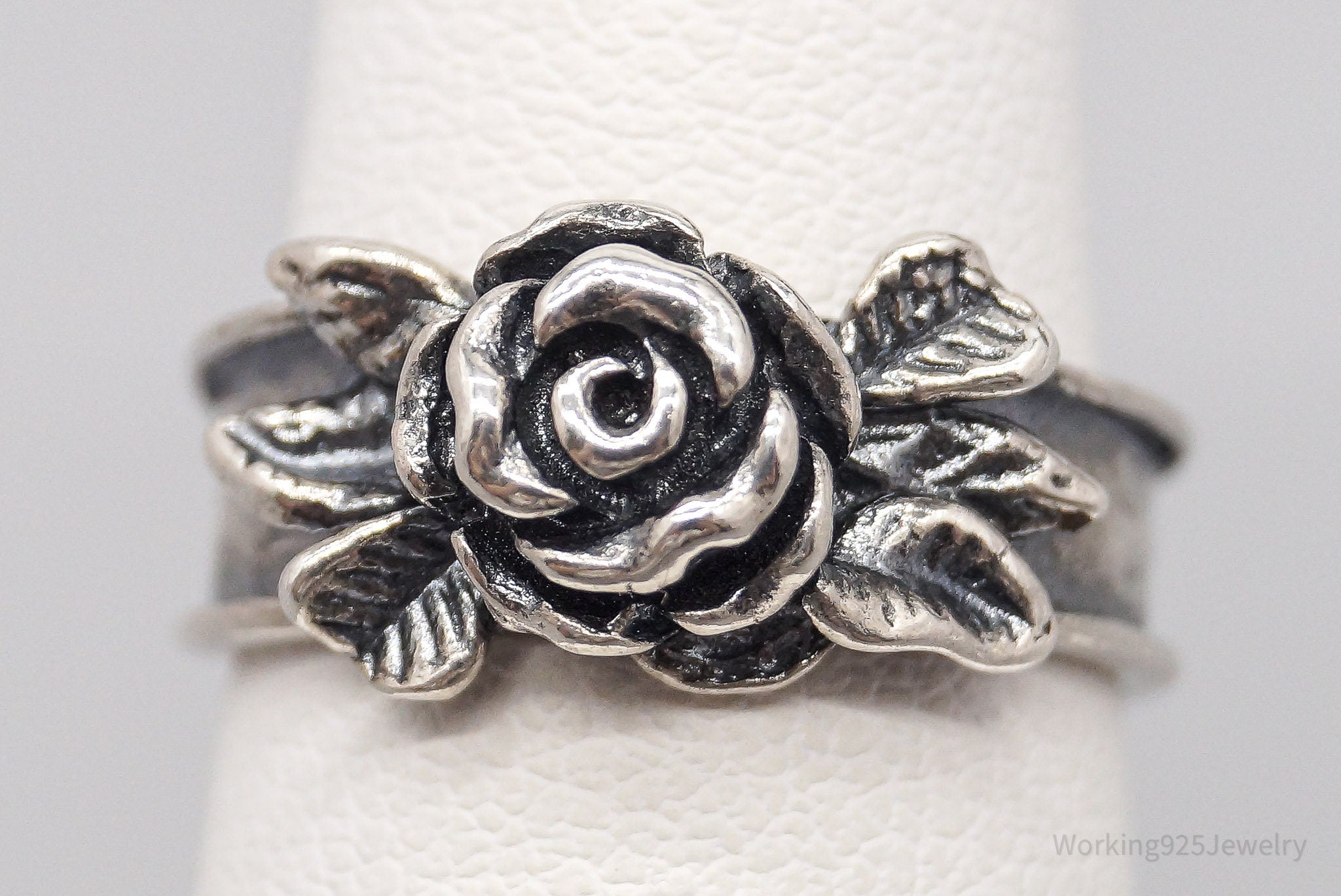 Vintage Israel Designer Paz PZ Rose Sterling Silver Band Ring - Size 5