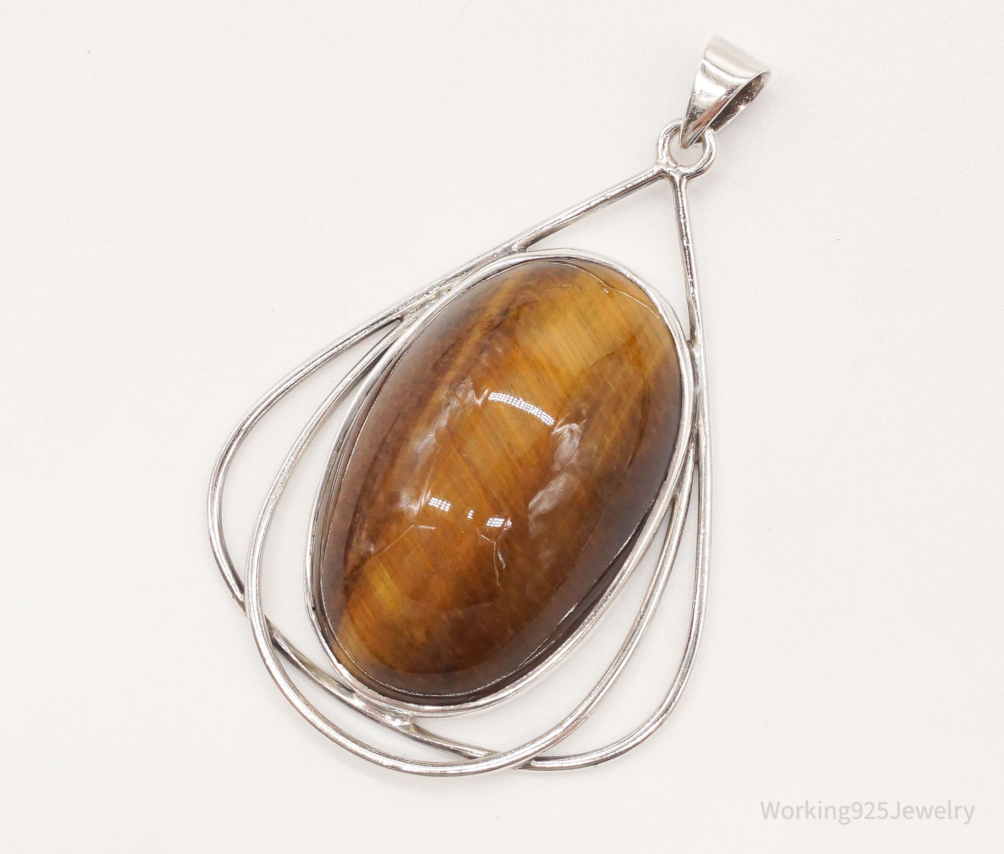 Vintage Large Tigers Eye Sterling Silver Pendant