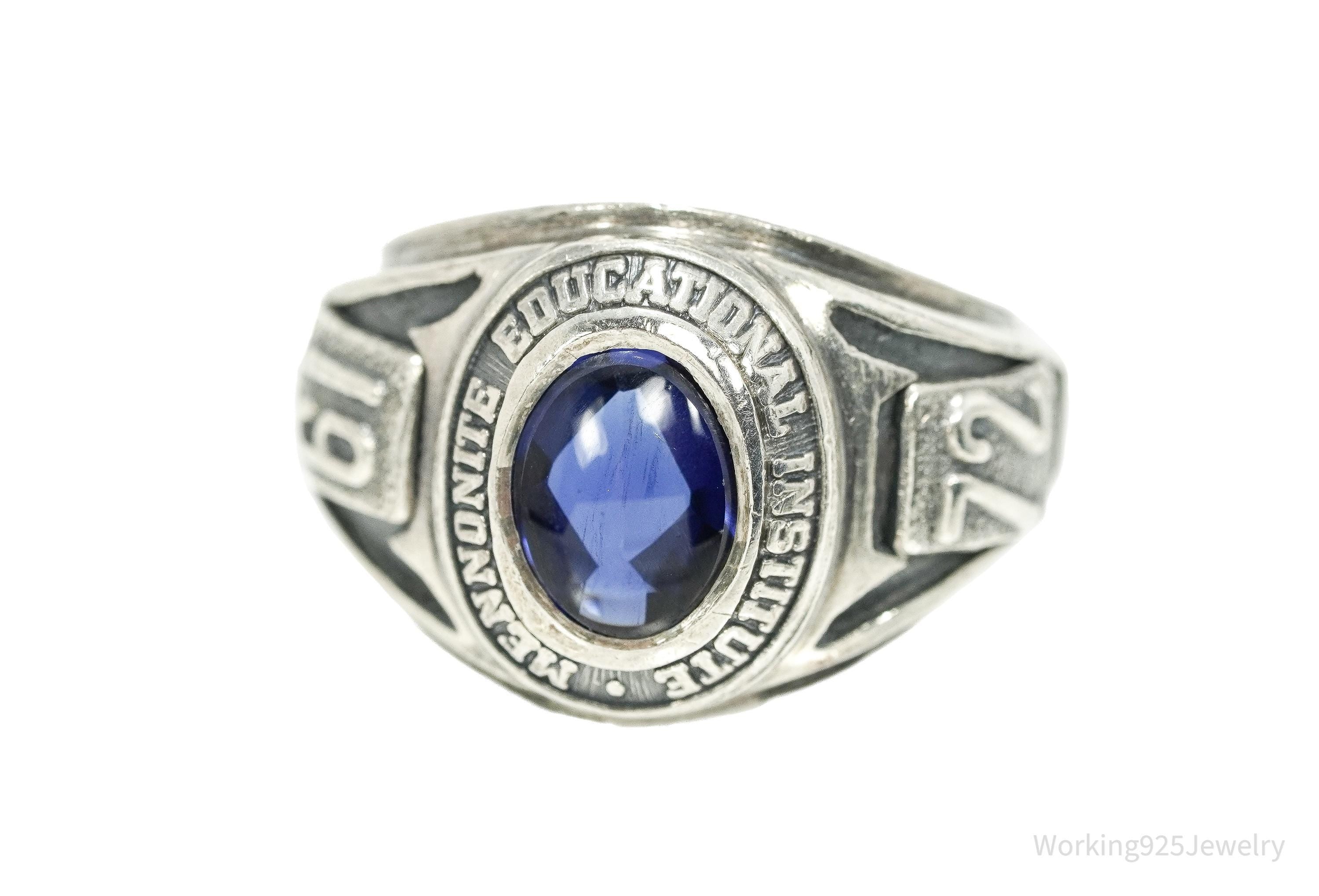 Vintage 1972 Mennonite Educational Institute Blue Sapphire Sterling Silver Ring -Size 5