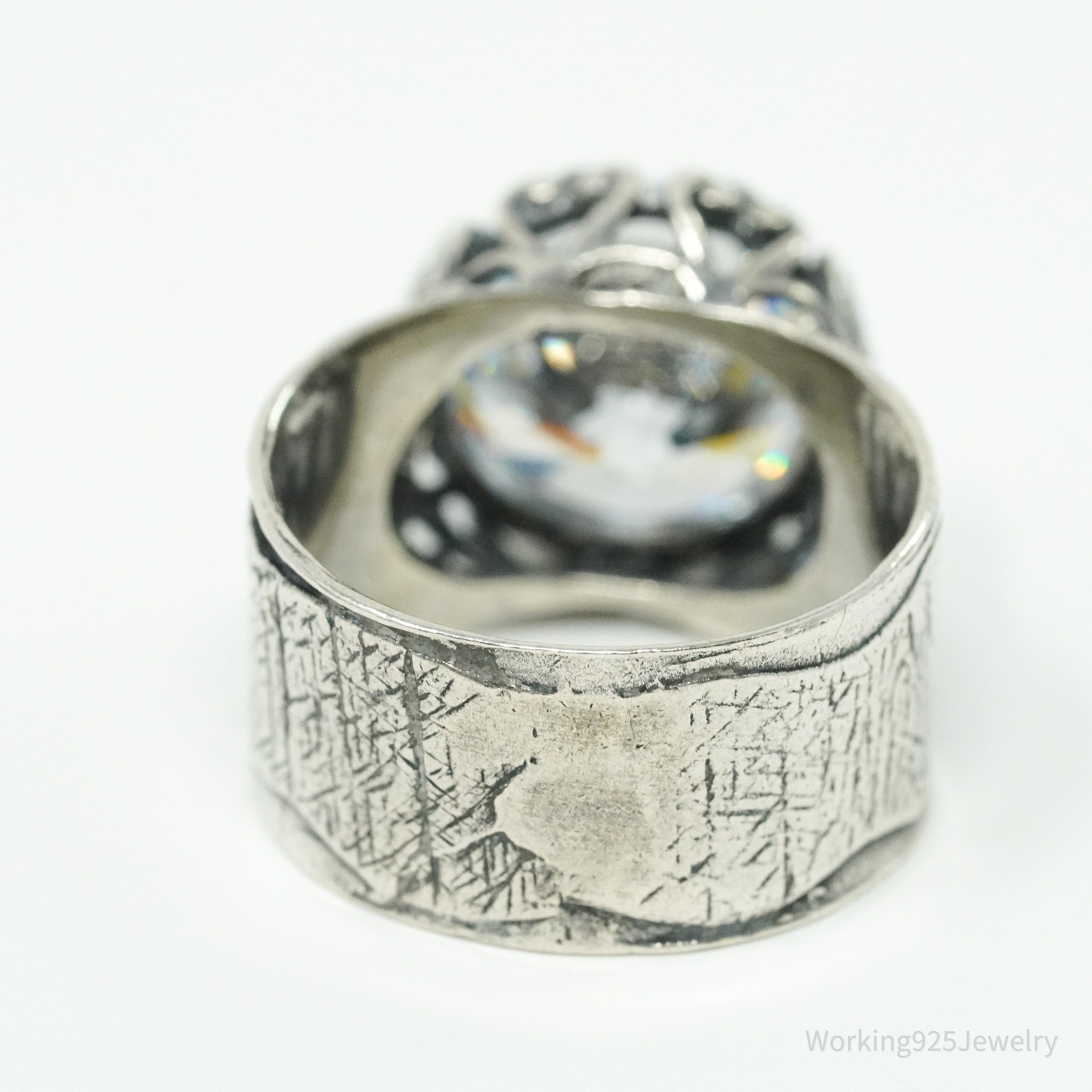 Vintage Designer Large Cubic Zirconia Sterling Silver Ring - Size 7.5