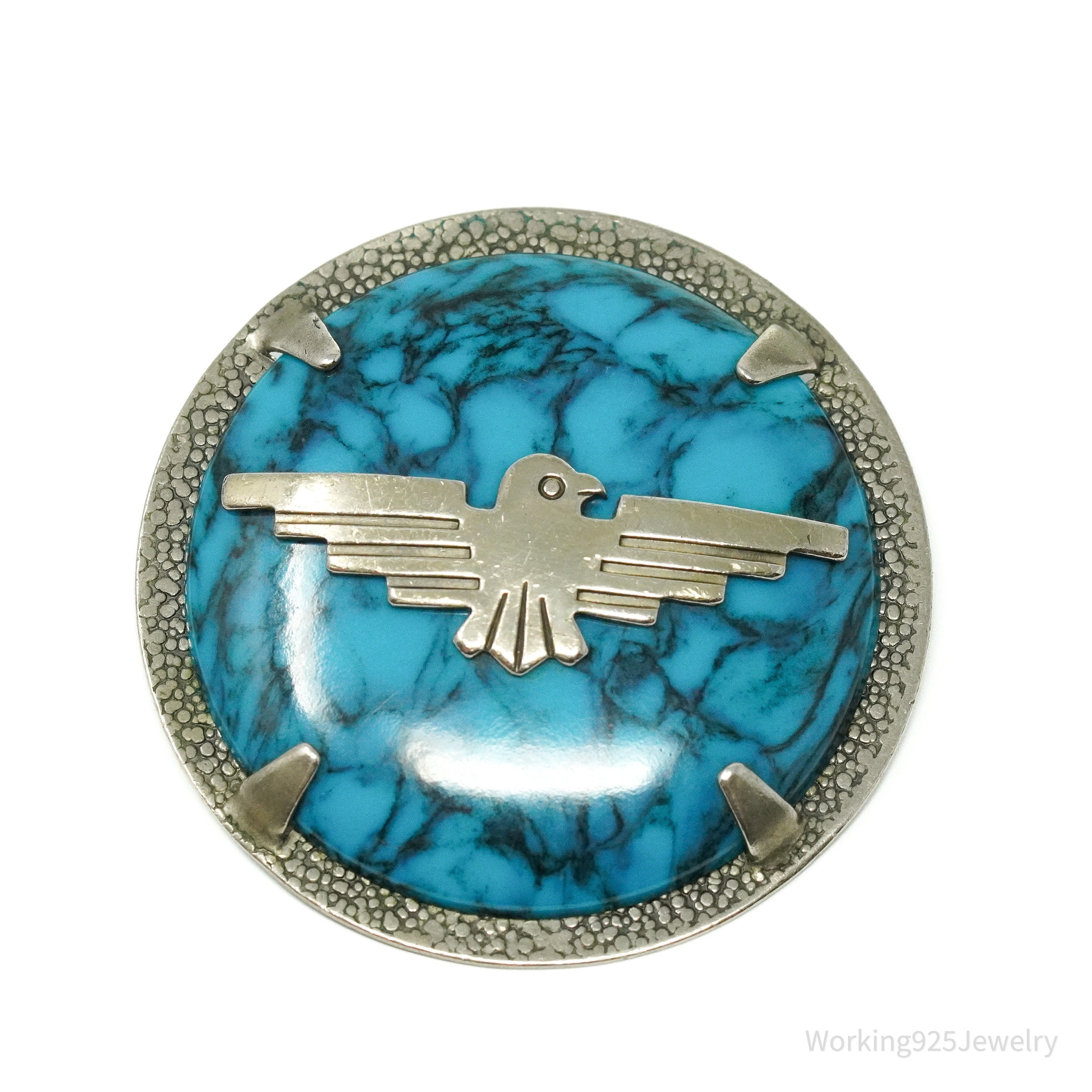 Vintage Bell Trading Post Turquoise Nickel Silver Bolo Tie Pendant