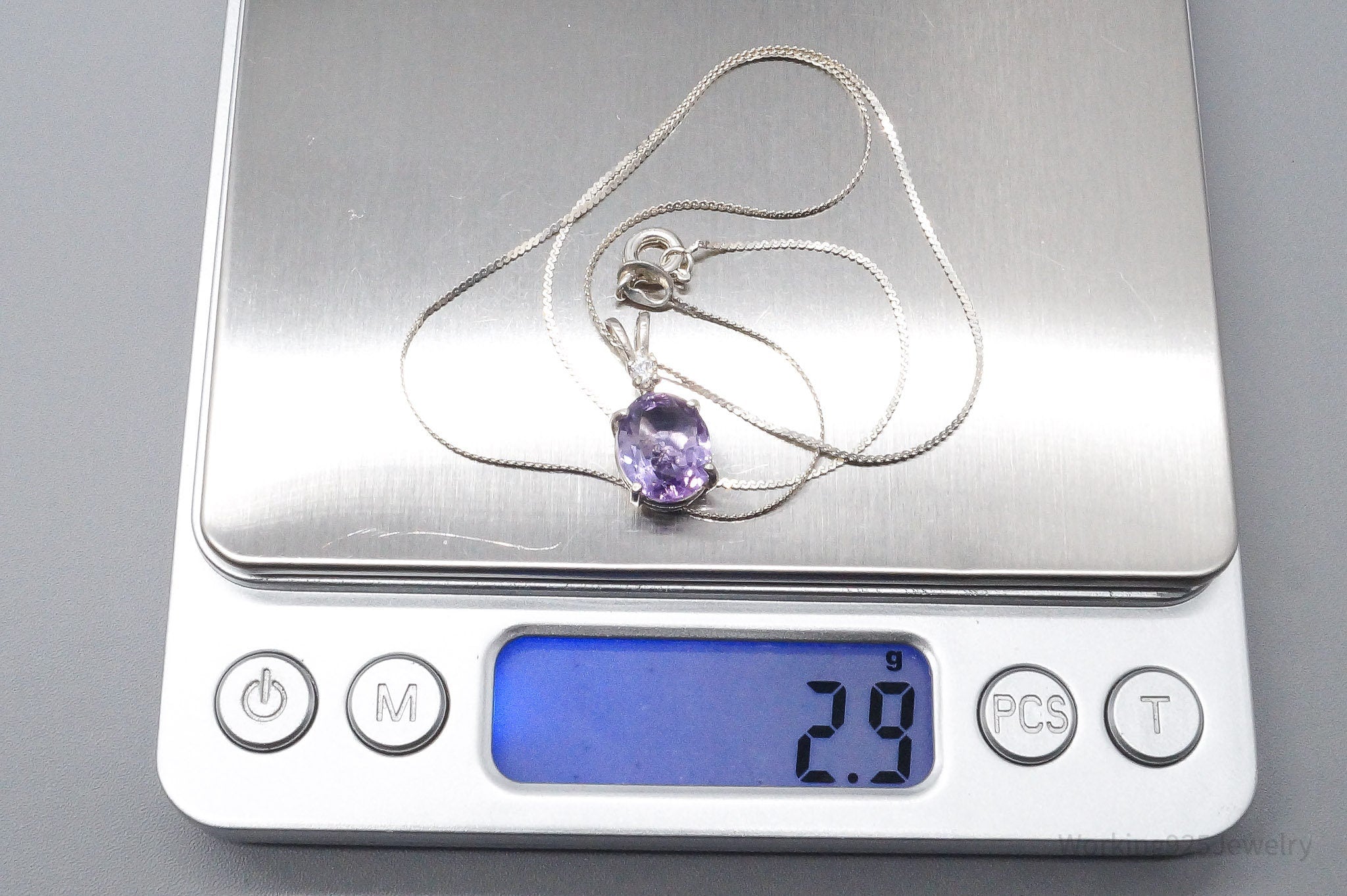 Vintage Amethyst Cubic Zirconia Sterling Silver Necklace 16"