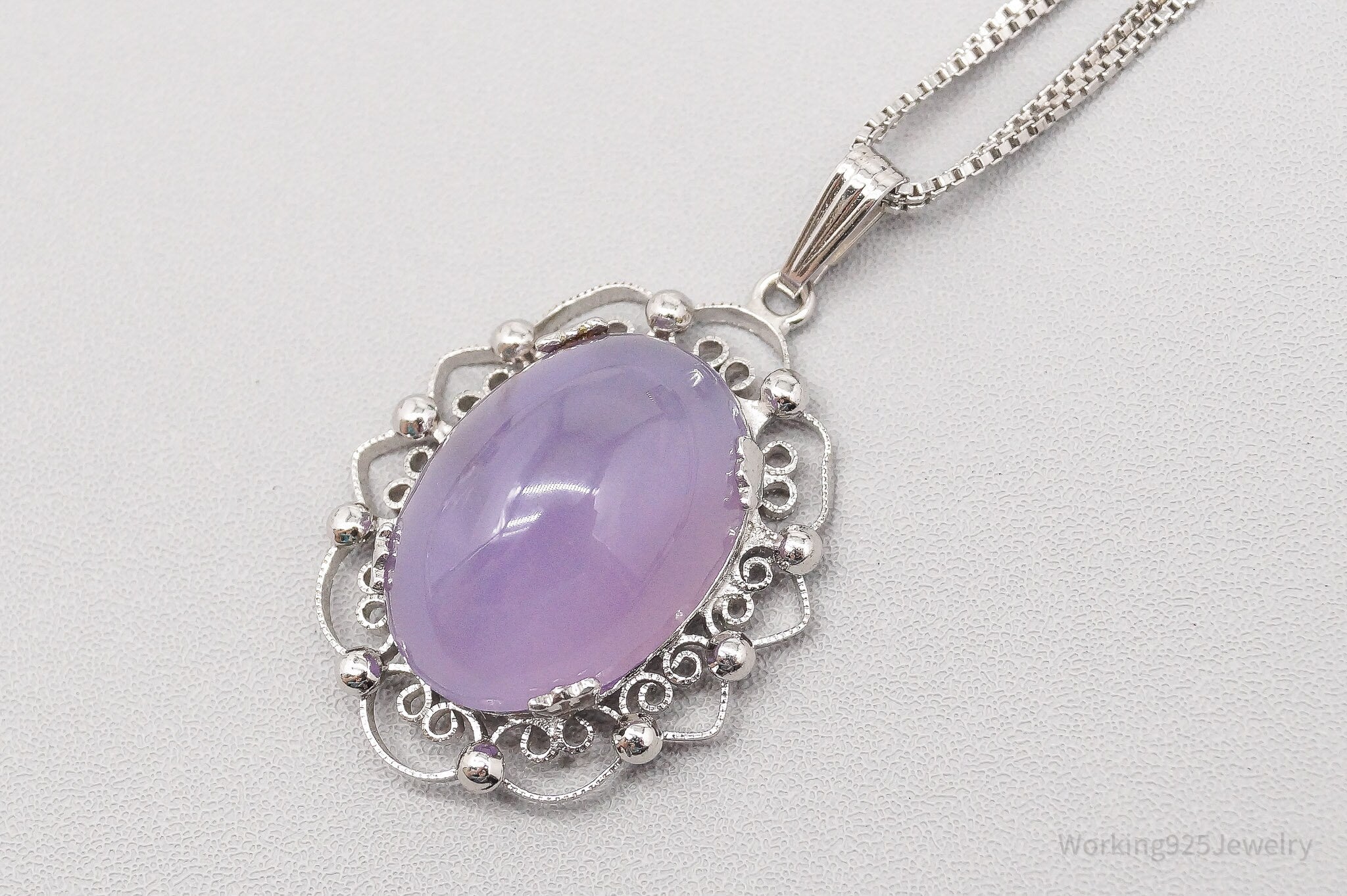 Vintage Designer Sorrento Lavender Chalcedony Sterling Silver Necklace 18"