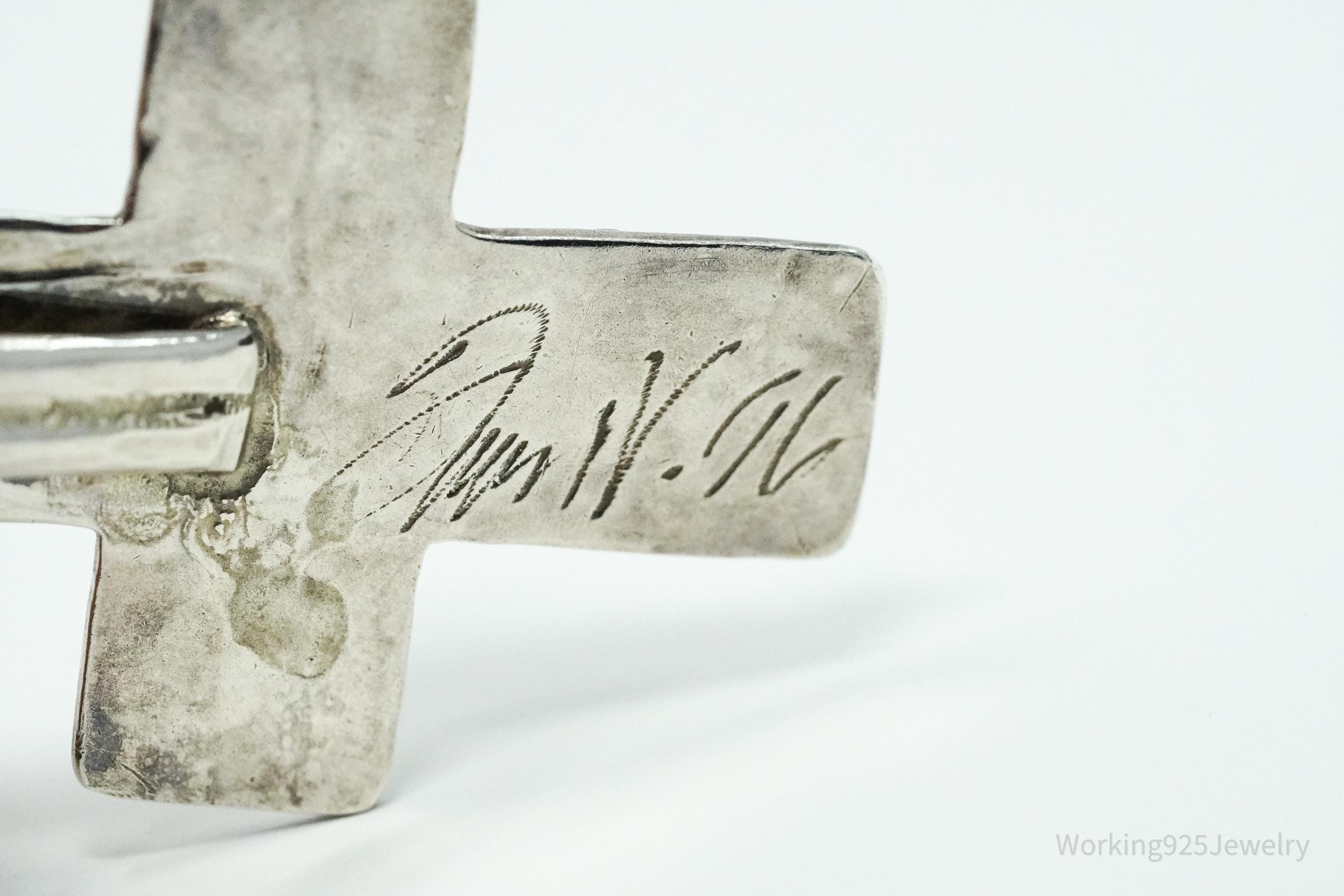 Large Vintage Rhodolite Garnet Silver Cross Pendant