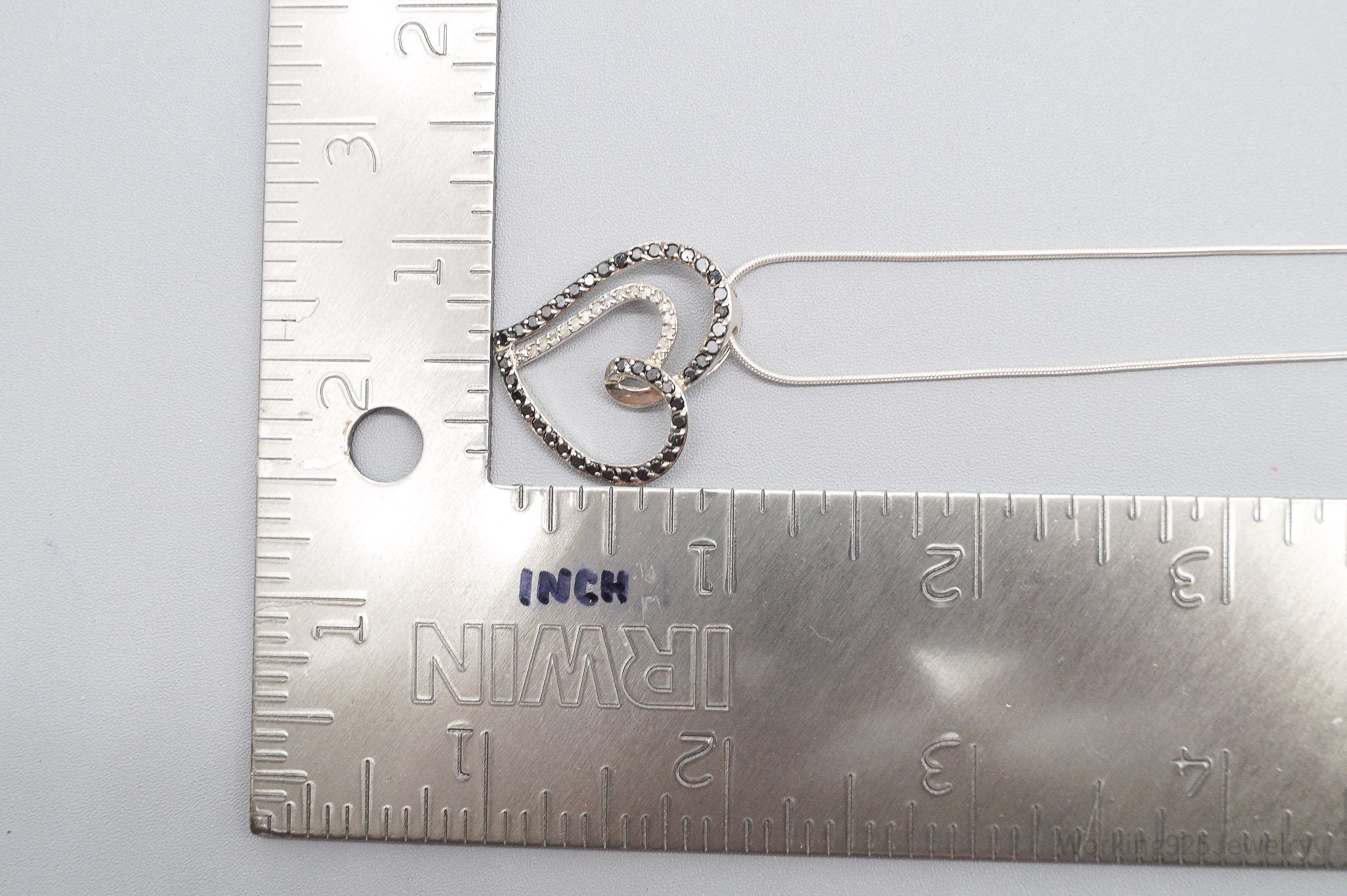 Vintage Black & White Diamond Heart Sterling Silver Necklace 24"