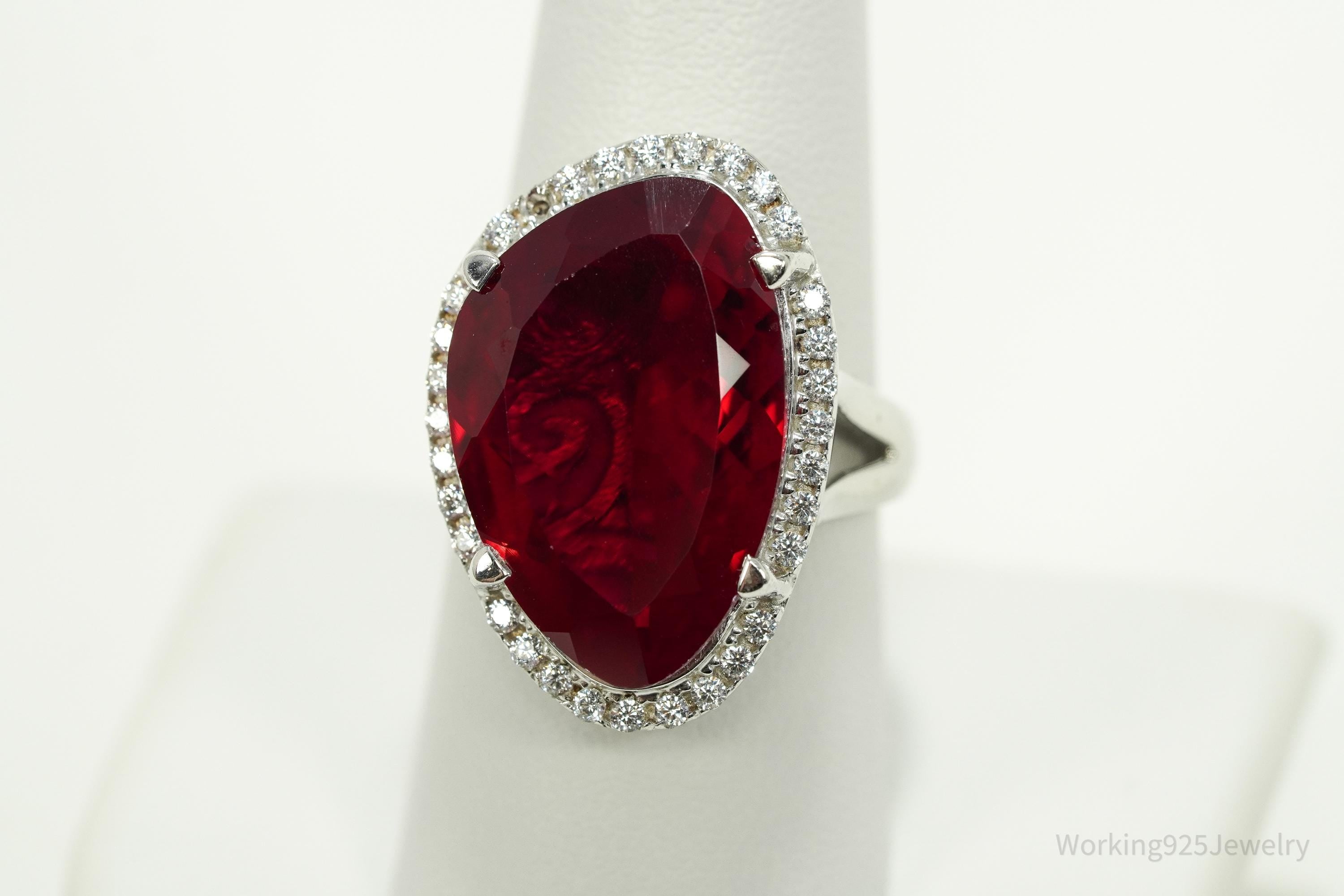 Designer Lab Ruby & Cubic Zirconia Sterling Silver Ring - Size 9