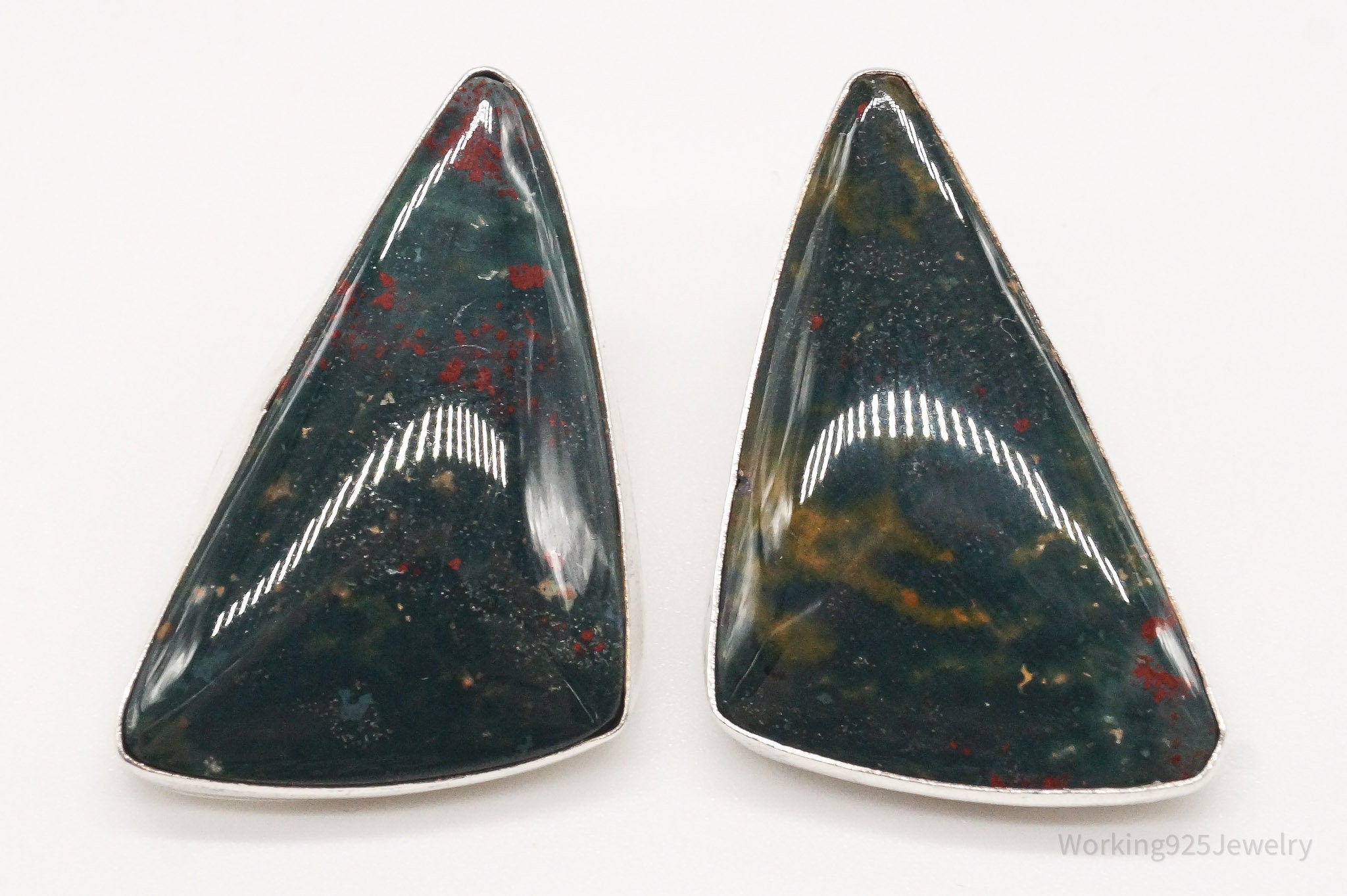 Vintage Large Bloodstone Sterling Silver Earrings