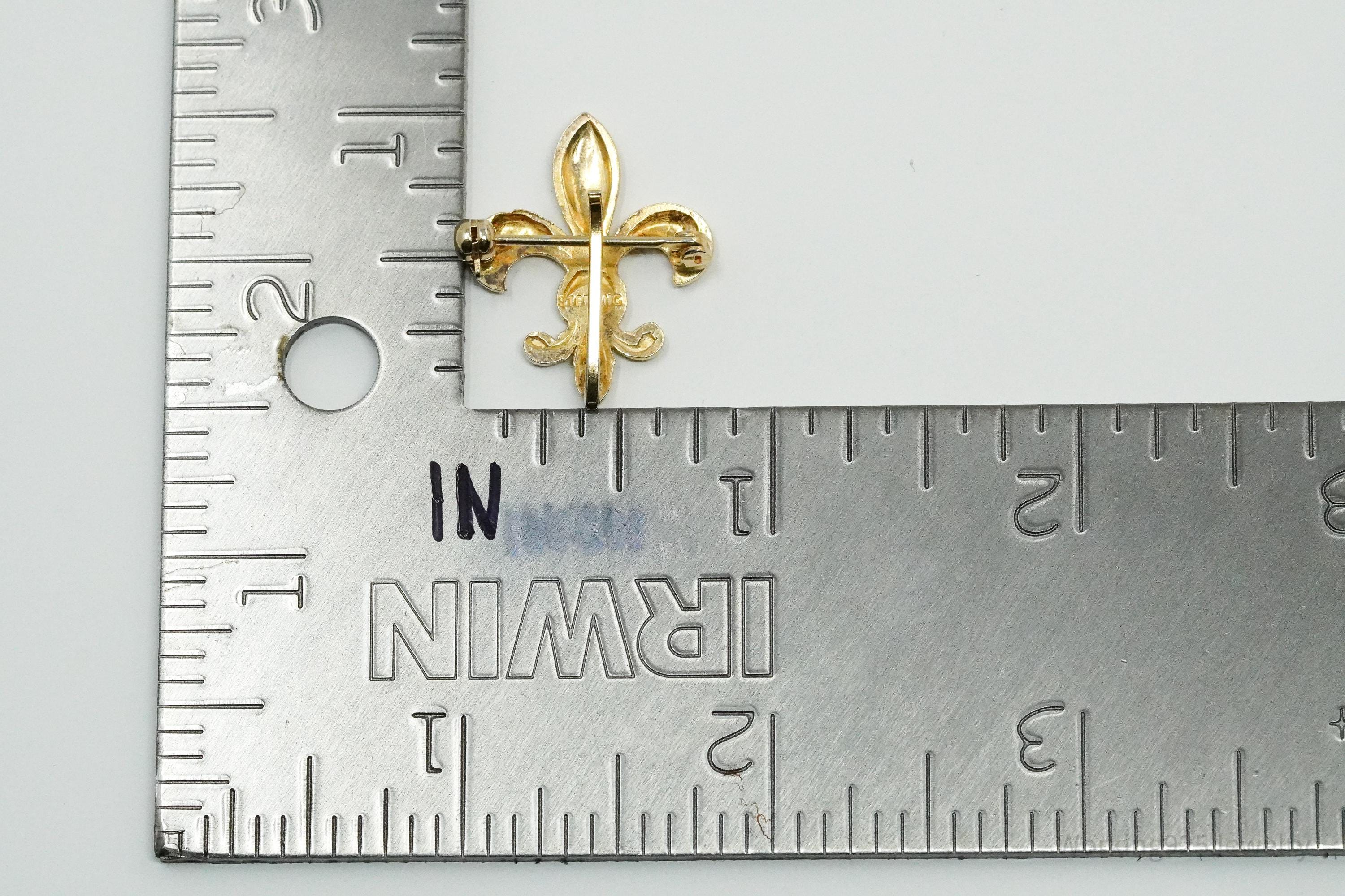 Vintage Fleur De Lis Gold Vermeil Sterling Silver Brooch Pin