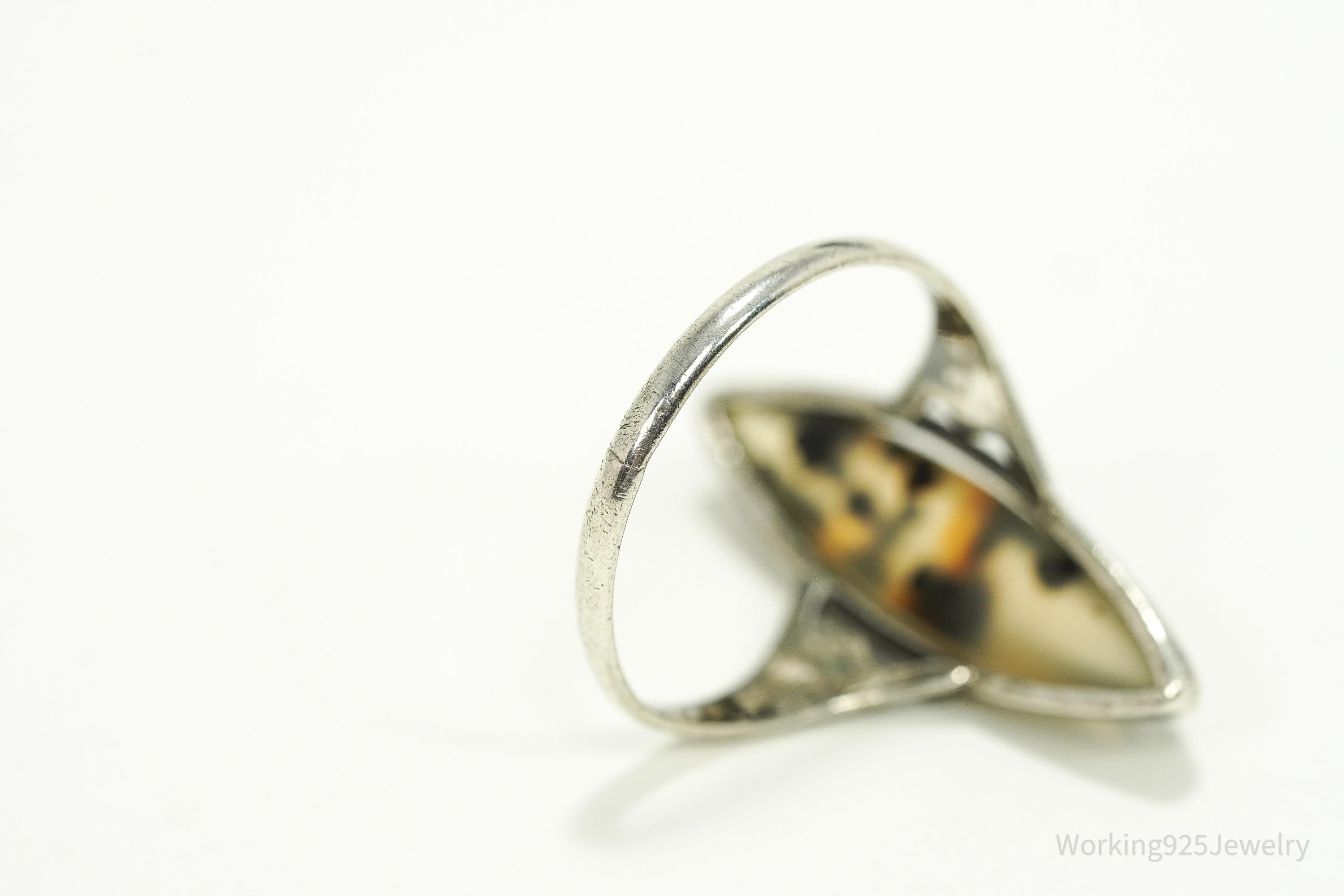 Antique Agate Silver Ring Size 7.75