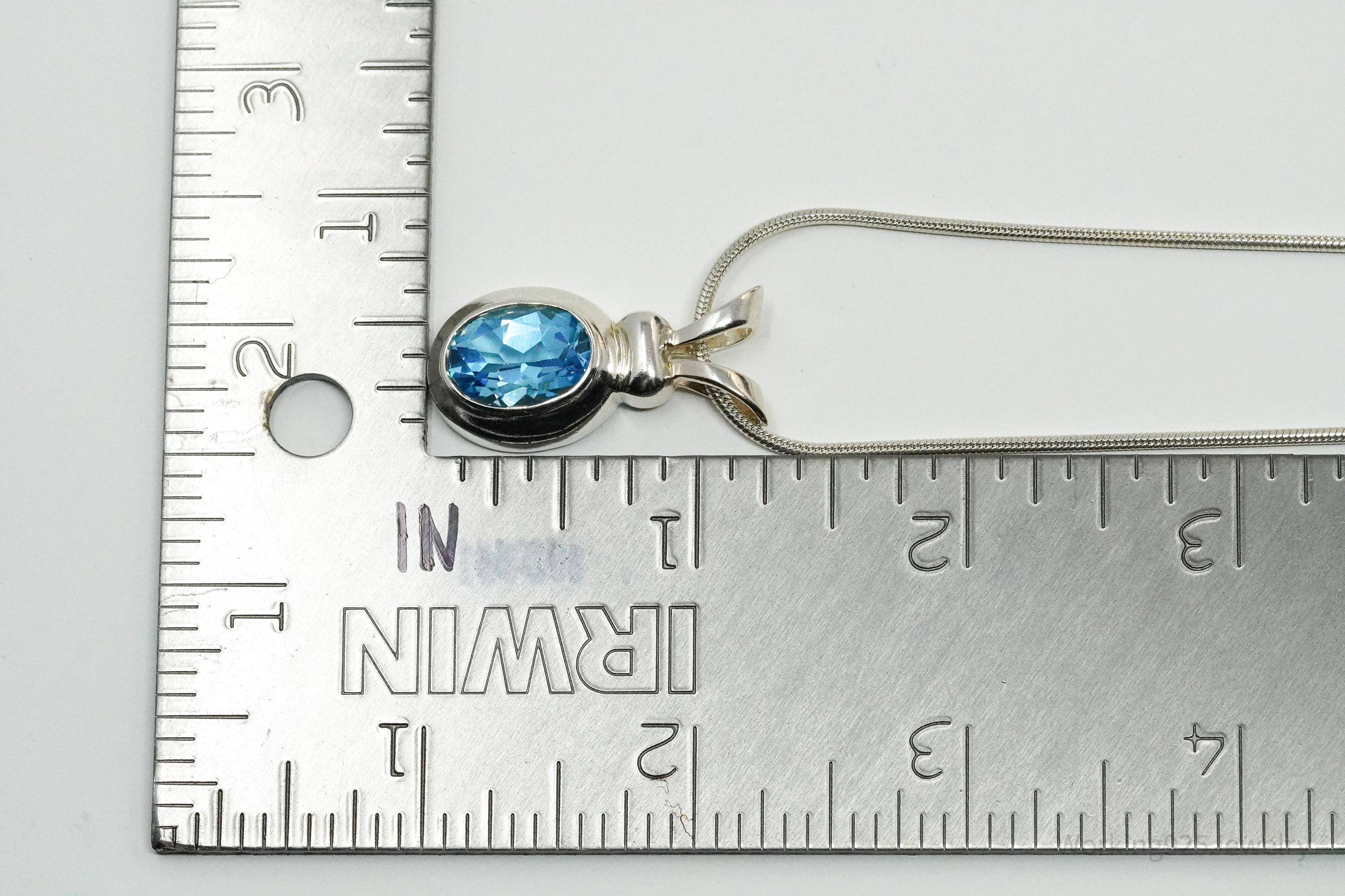 Vintage Large Blue Topaz Sterling Silver Necklace 18"