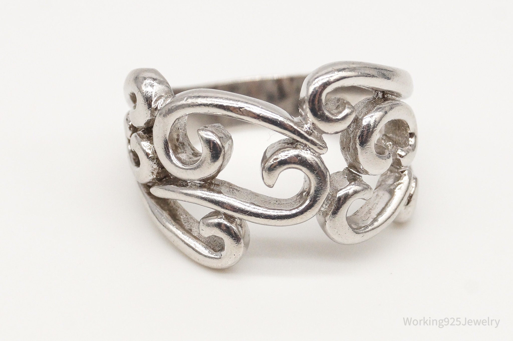 Vintage Swirl Scroll Design Sterling Silver Band Ring Size 6.5