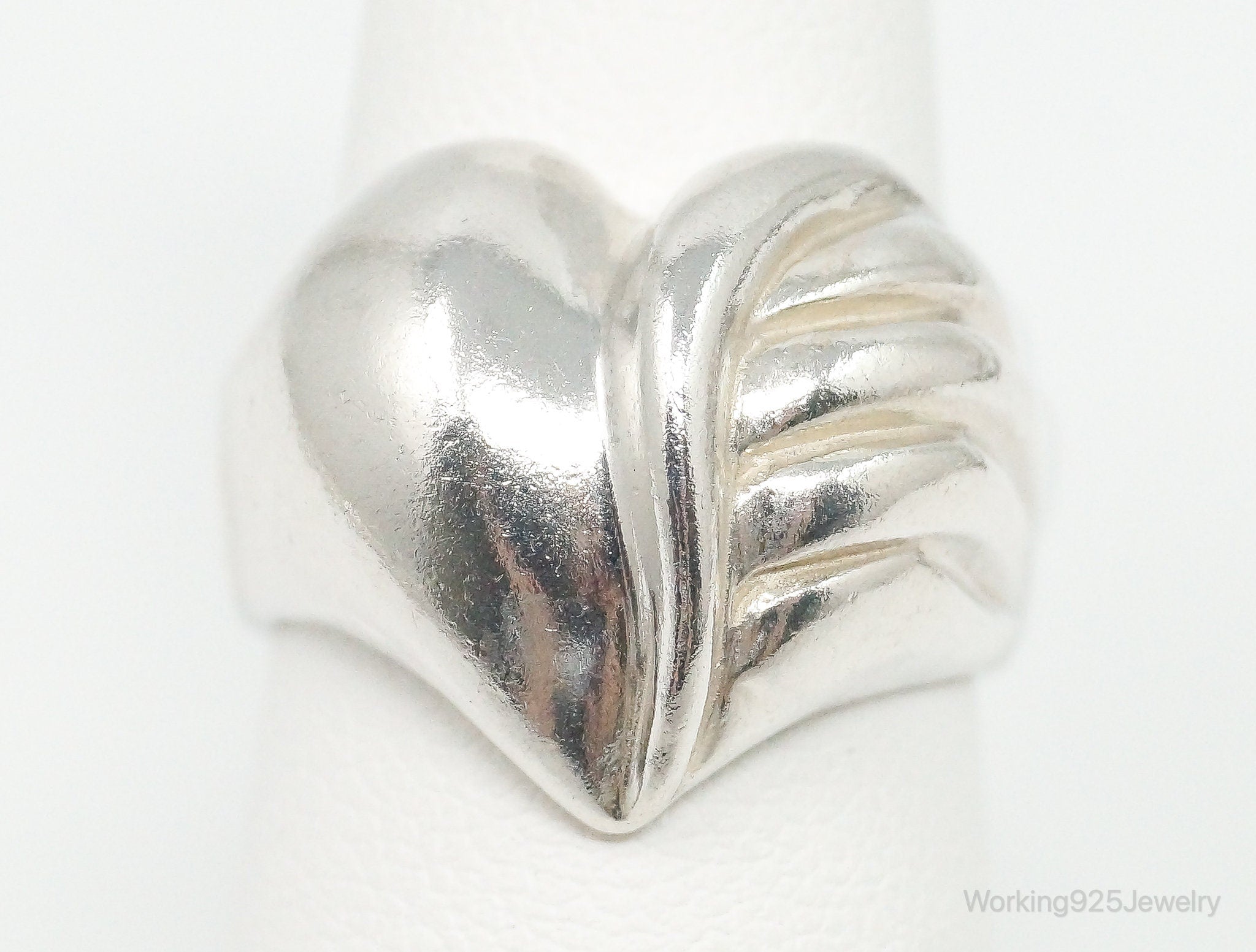 Vintage Mid Century Modernist Puffy Heart Sterling Silver Ring - Size 6.75